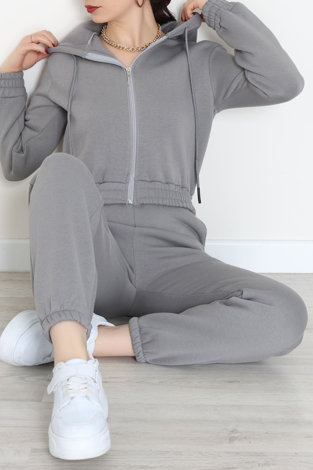 3 İplik Crop Eşofman Takımı Antrasit - 50913.1878.