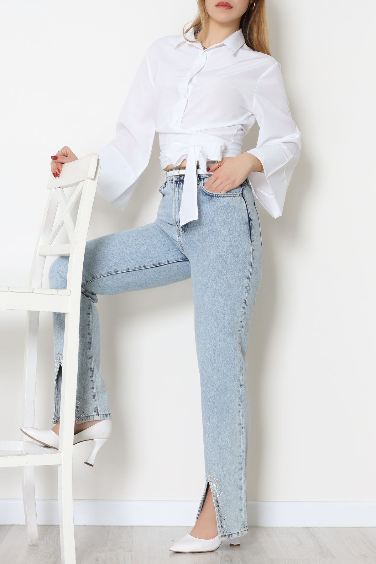 Yandan Bağlamalı Gömlek Beyaz - 52194.2118.