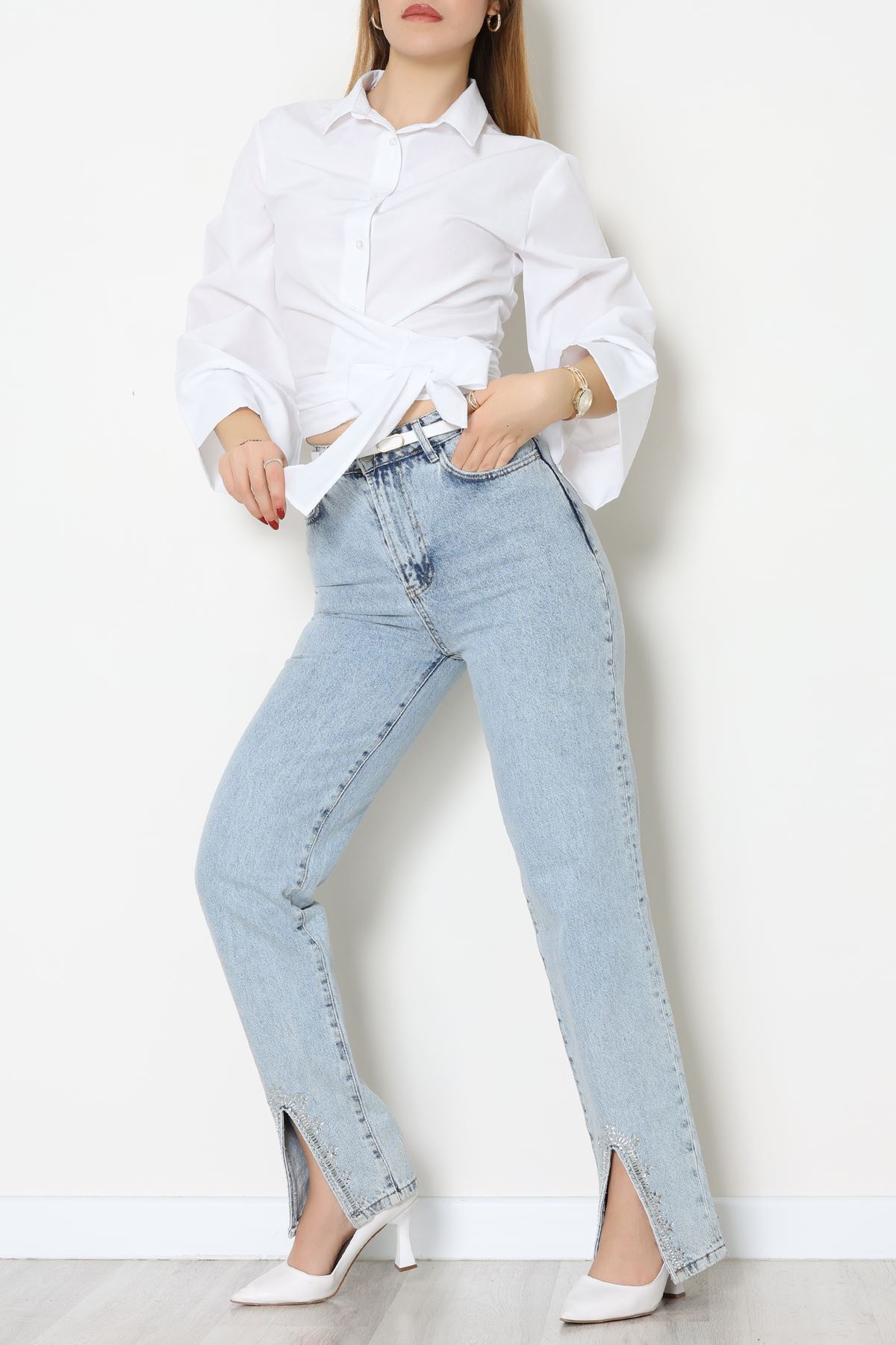 Yandan Bağlamalı Gömlek Beyaz - 52194.2118.