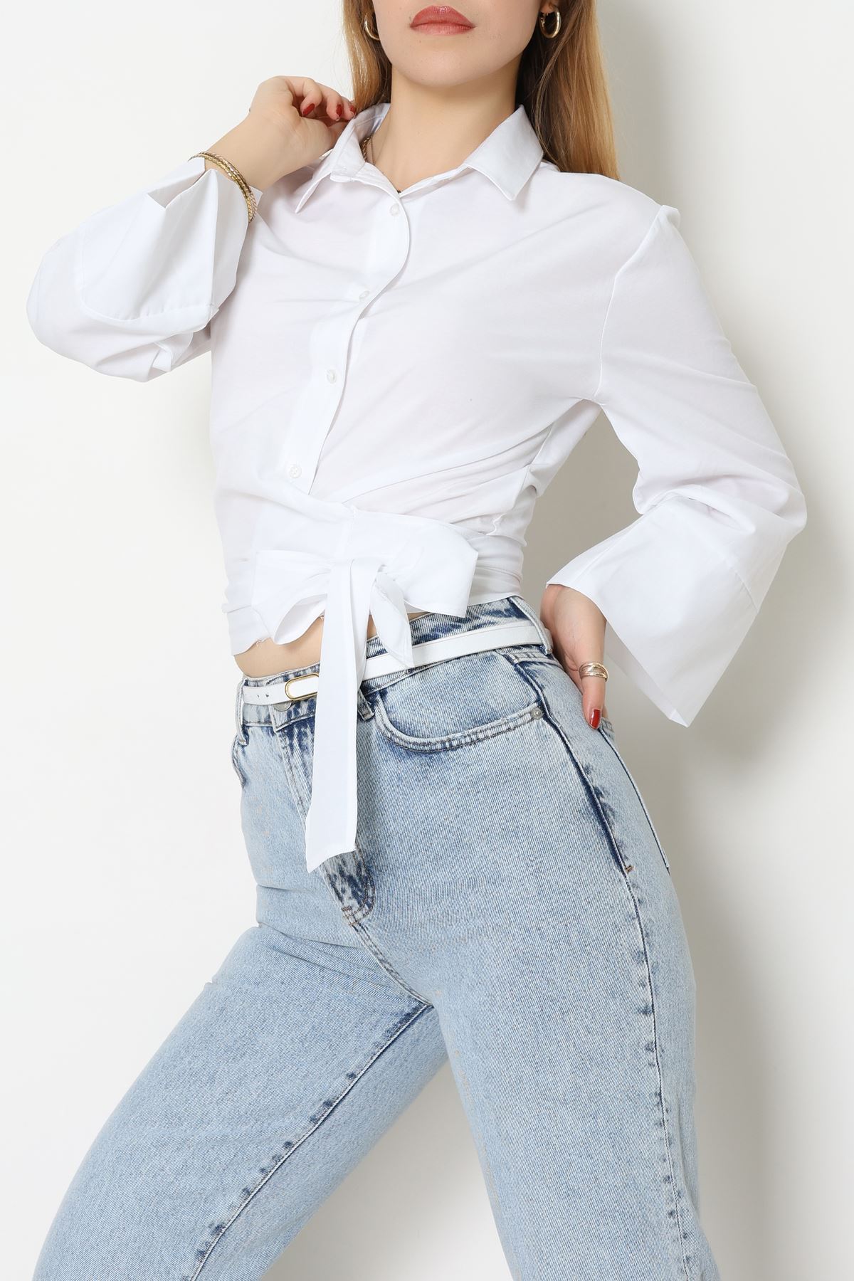 Yandan Bağlamalı Gömlek Beyaz - 52194.2118.