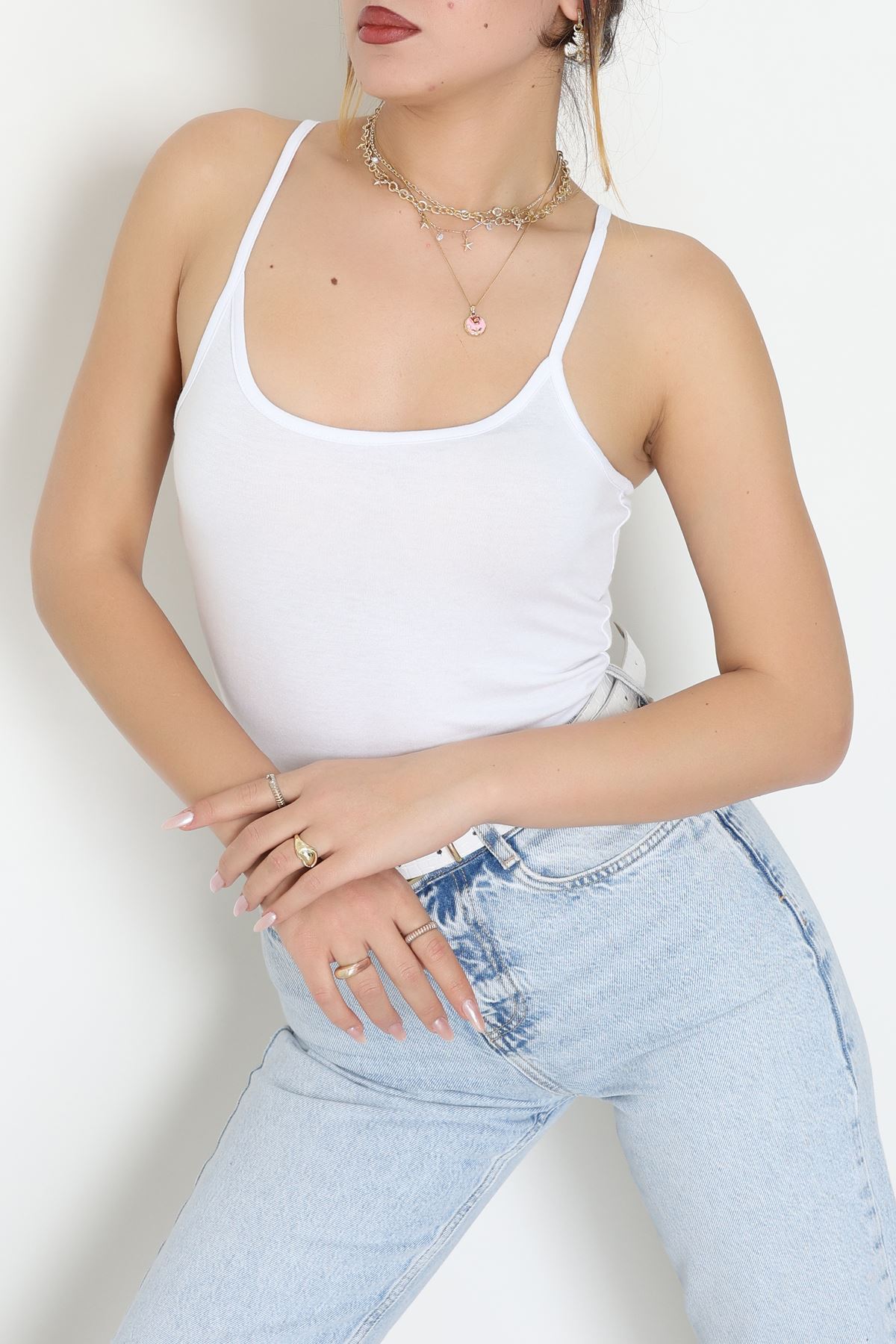 Viskon İp Askılı Çıtçıtlı Atlet Beyaz - 3500.2127.