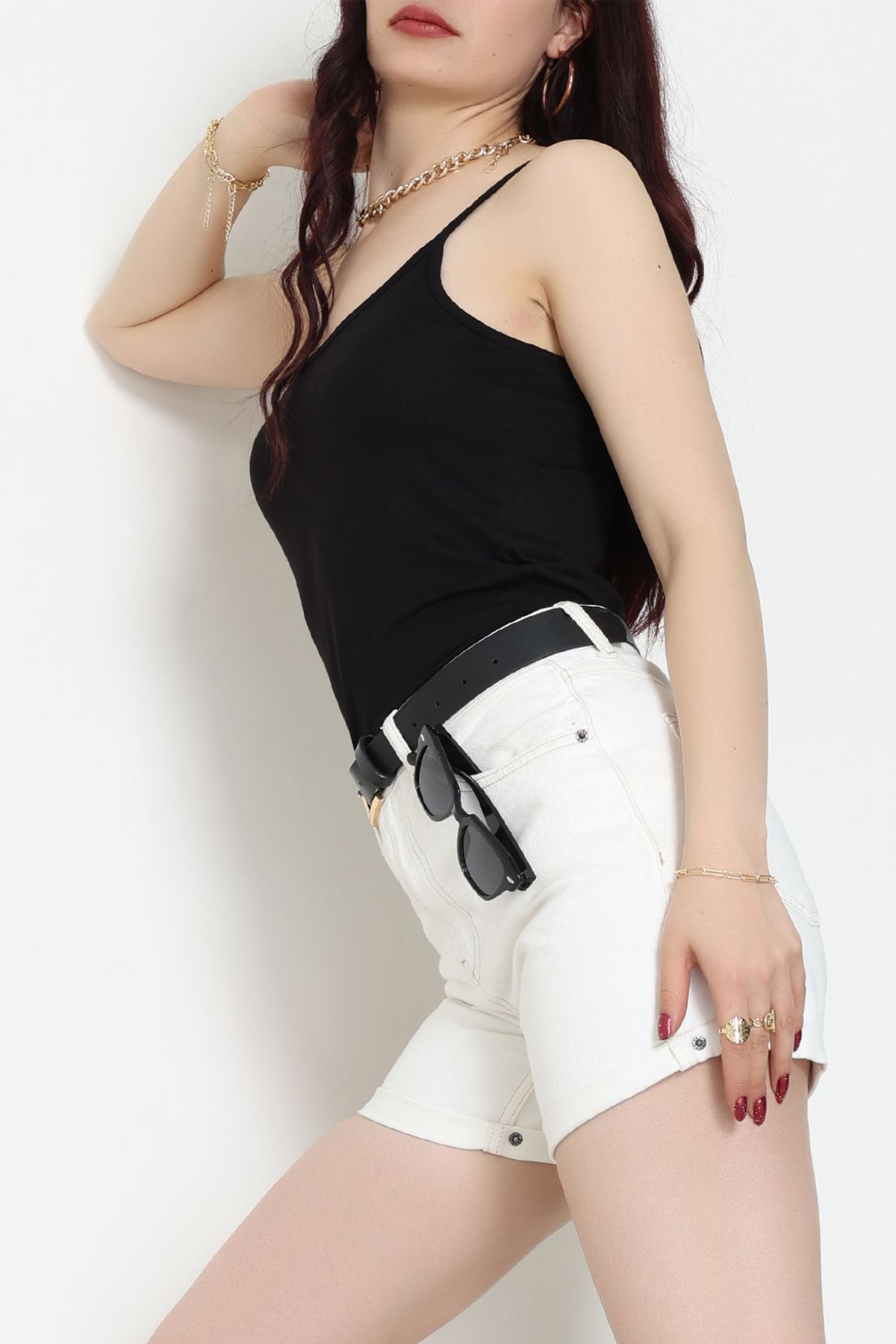 Viskon İp Askılı Çıtçıtlı Atlet Siyah - 3500.2127.