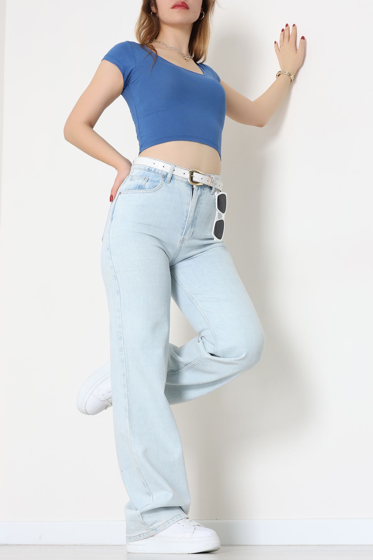 Viskon Yuvarlak Yaka Kısa Kollu Body Mavi - 7100.2127.