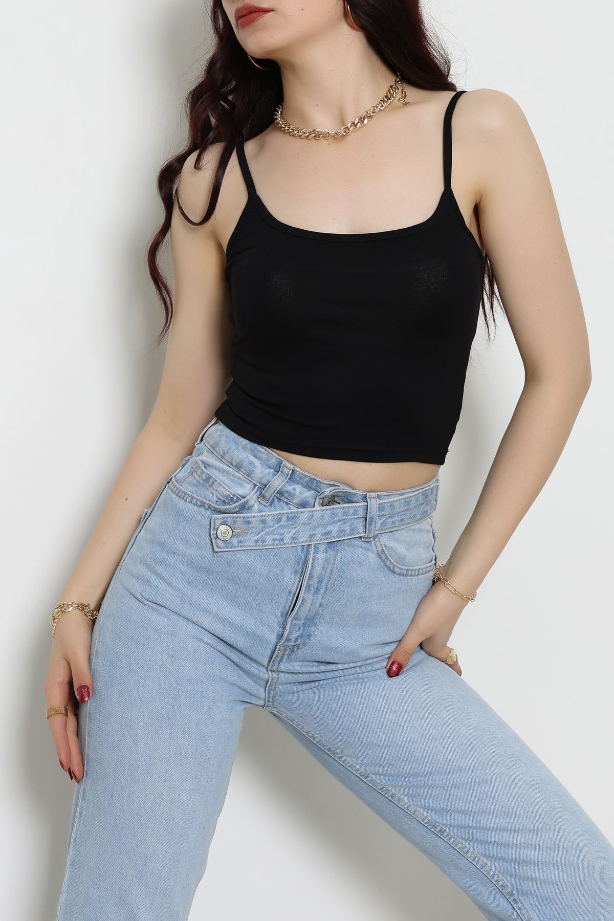 Viskon İp Asklı Atlet Siyah - 7000.2127.