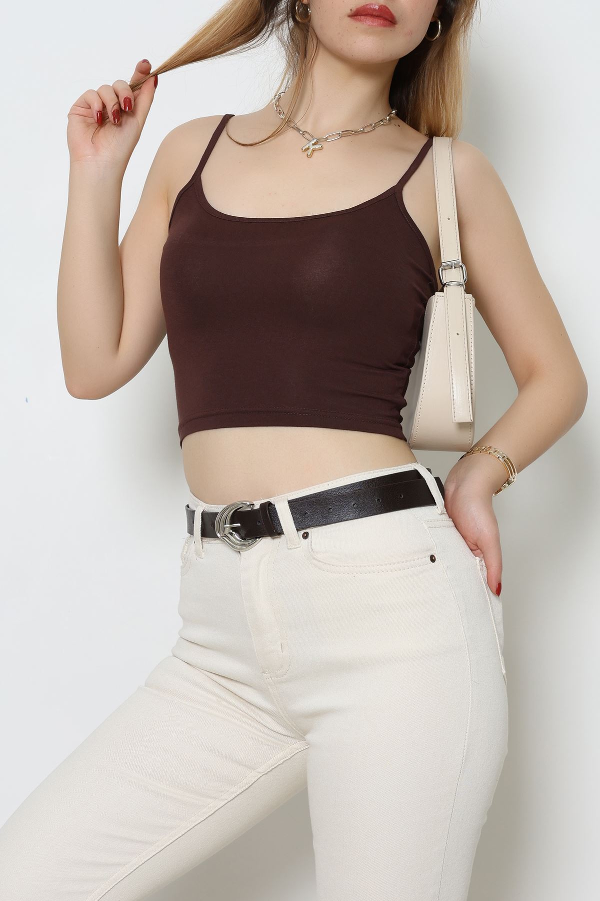 Viskon İp Asklı Atlet Kahverengi - 7000.2127.