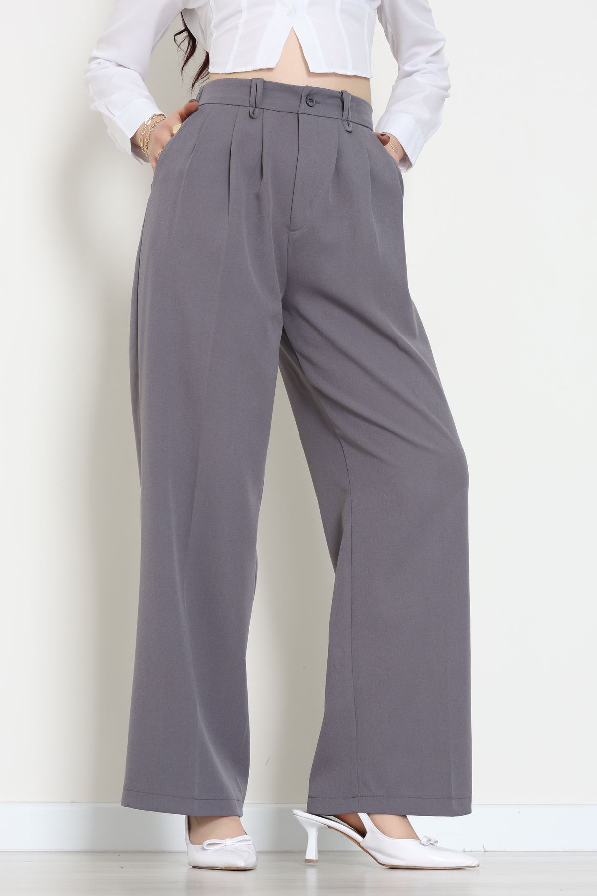 Dabıl Kumaş Lastikli Pantolon Füme - 51612.683.