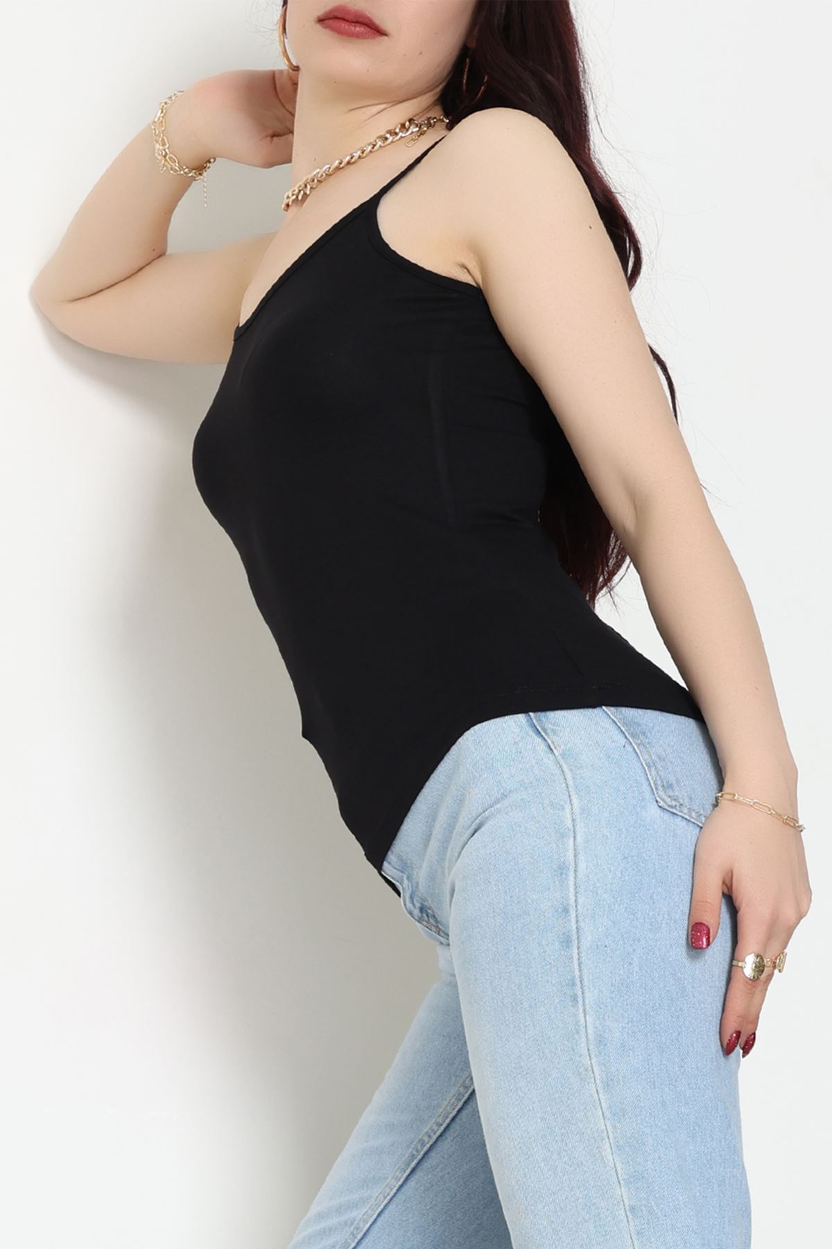 Viskon İp Askılı Atlet Siyah - 6500.2127.