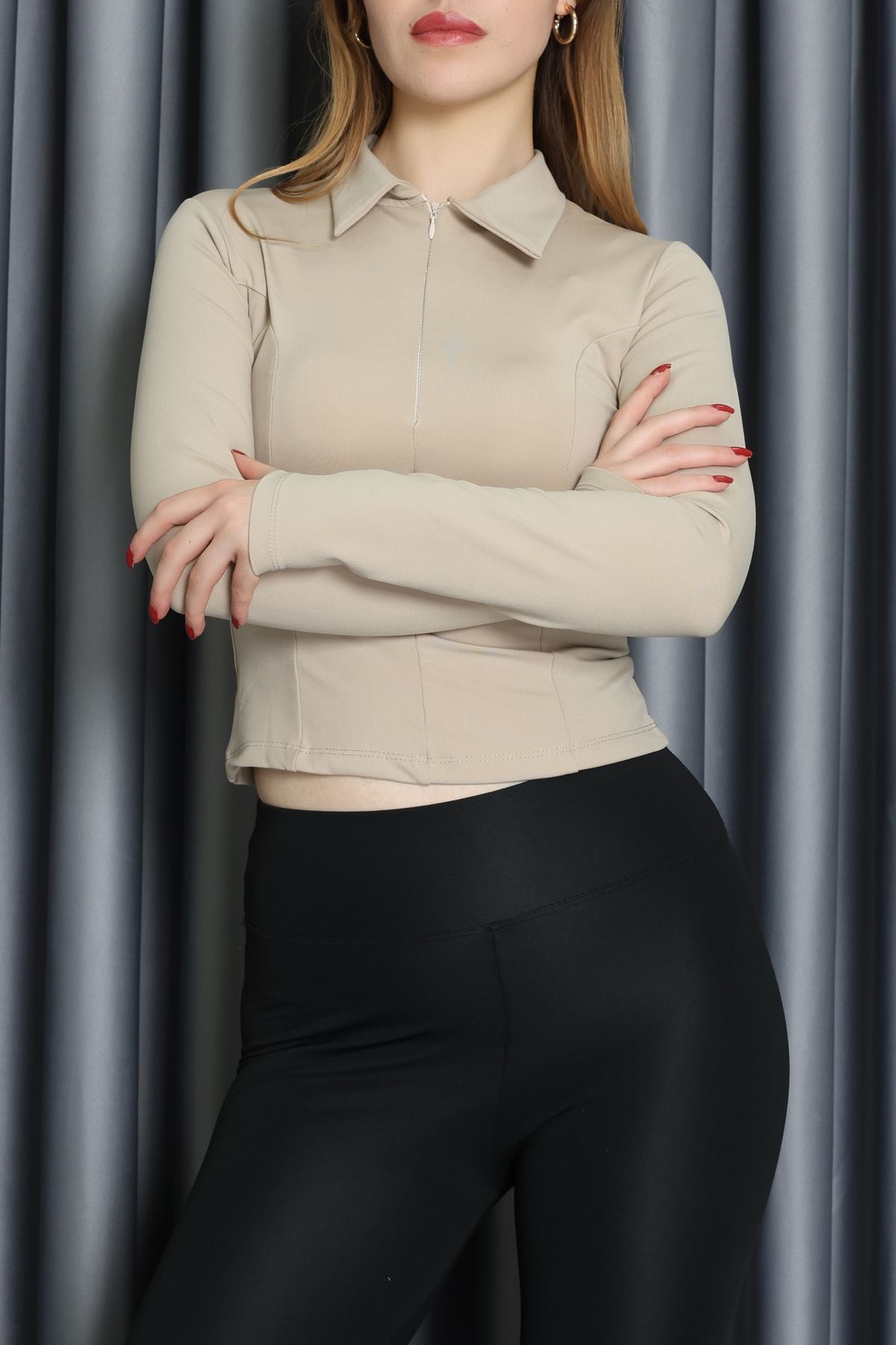 Modal Kumaş Polo Yaka Bluz Bej - 71793.444.