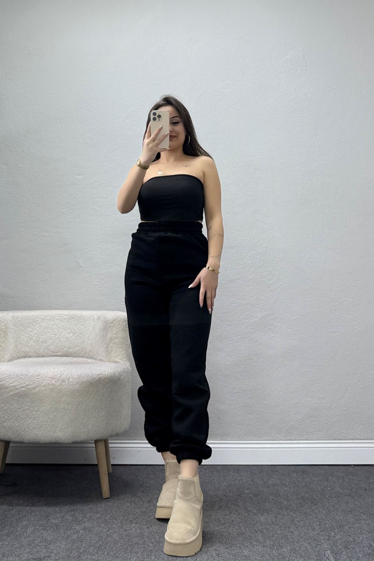 Paça Lastikli 3 İplik Eşofman Altı Siyah - 20956.1878.