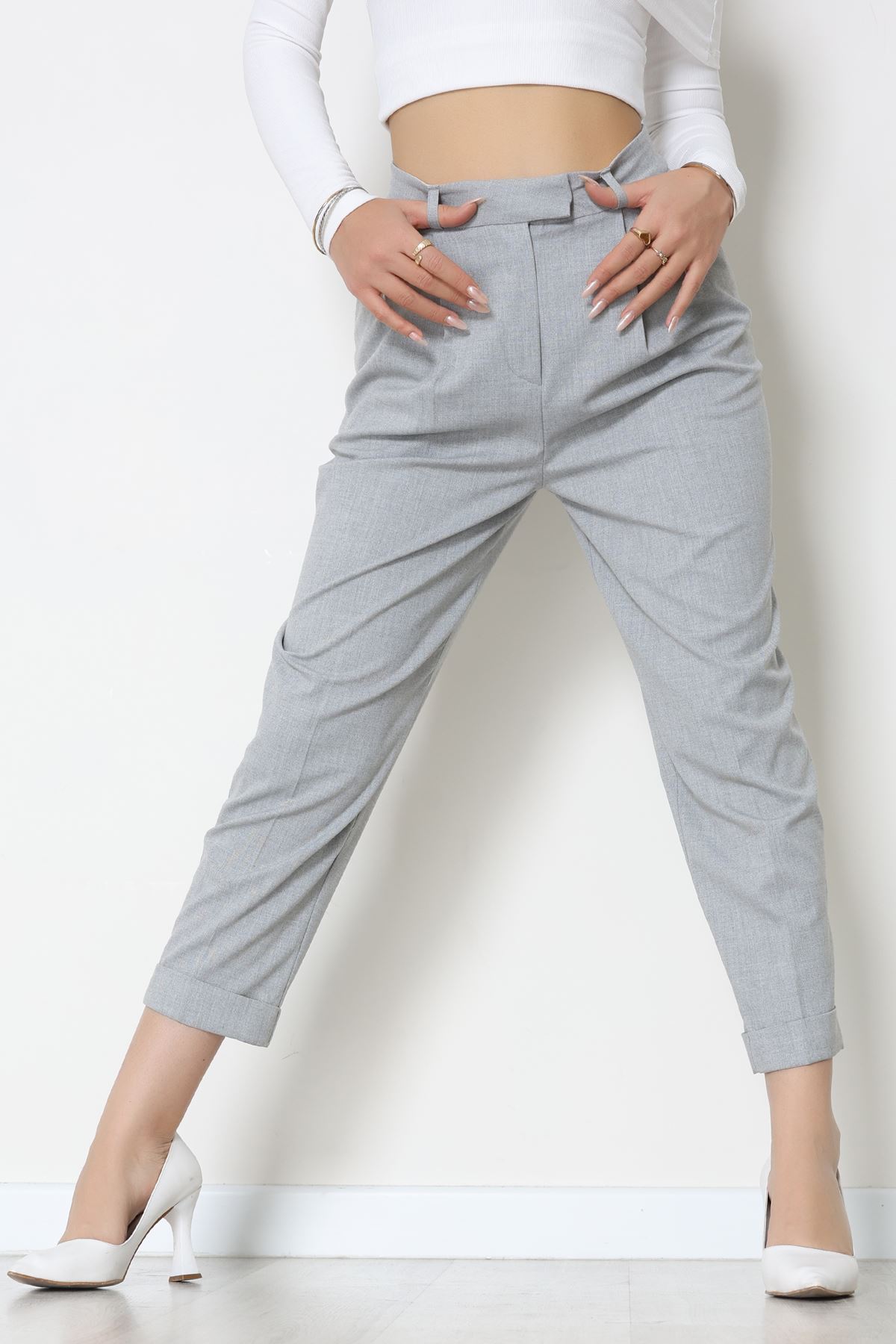 Pileli Baggy Poliviskon Pantolon Gri - 51089.1995.