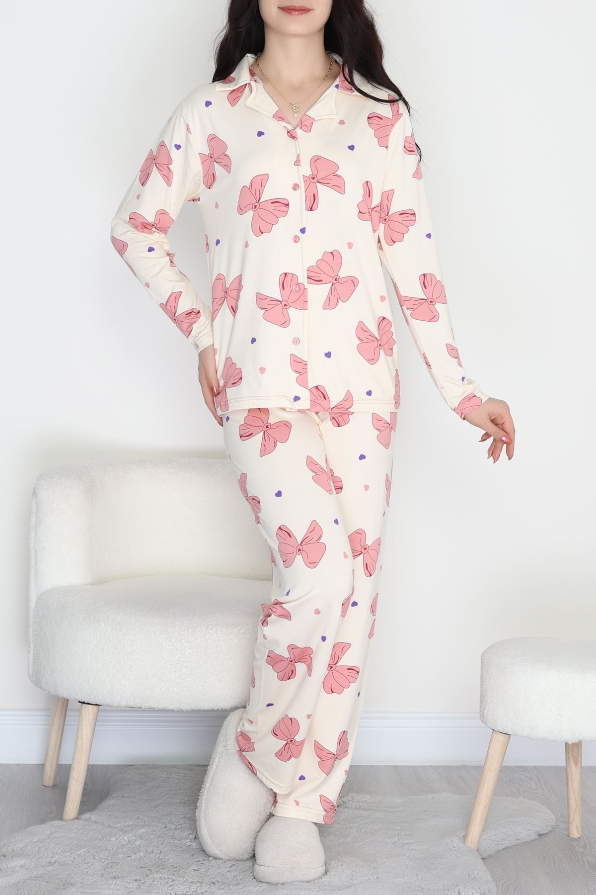Soft Milan Düğmeli Pijama Takımı Krem - 7511.1287.