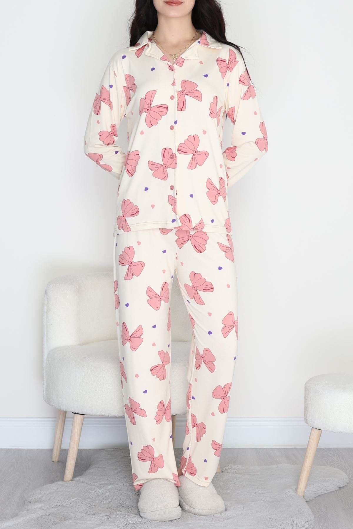 Soft Milan Düğmeli Pijama Takımı Krem - 7511.1287.