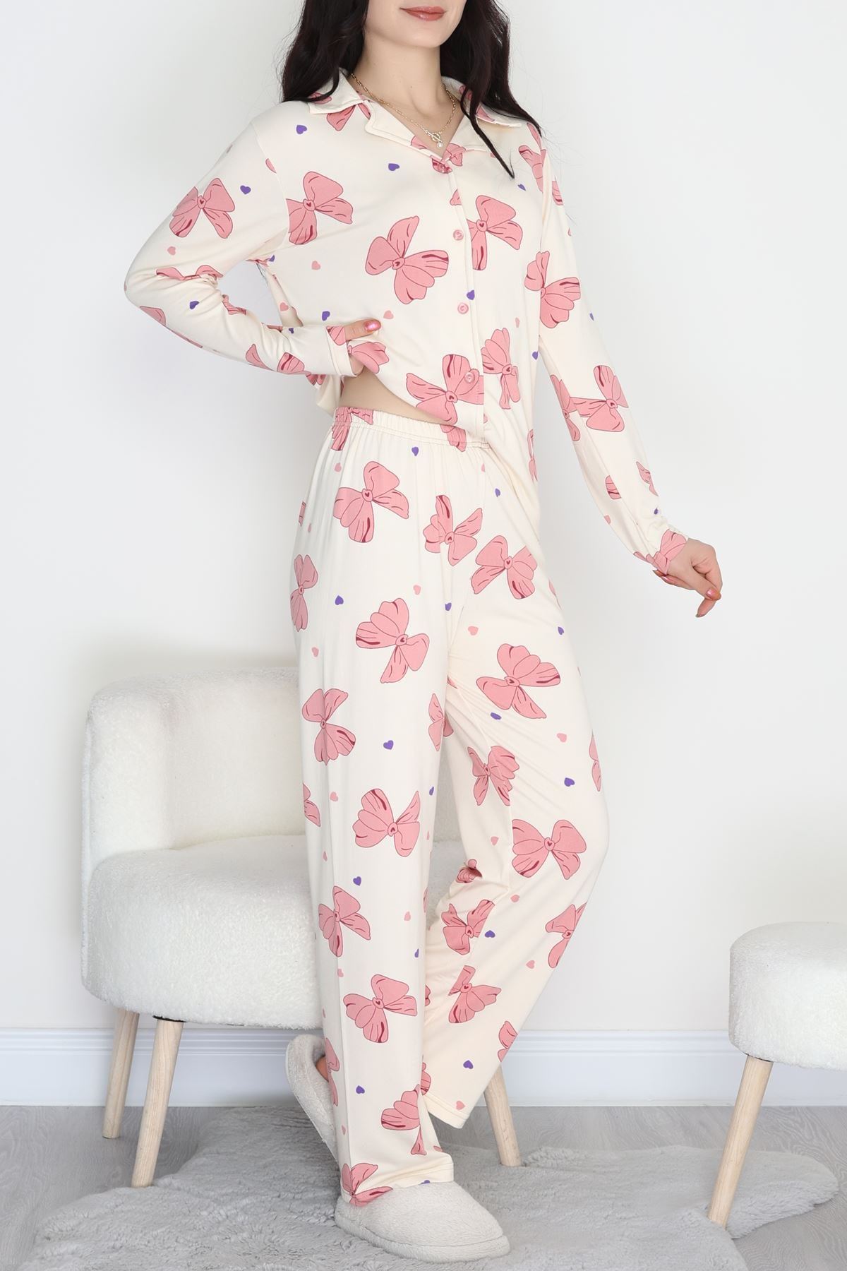 Soft Milan Düğmeli Pijama Takımı Krem - 7511.1287.