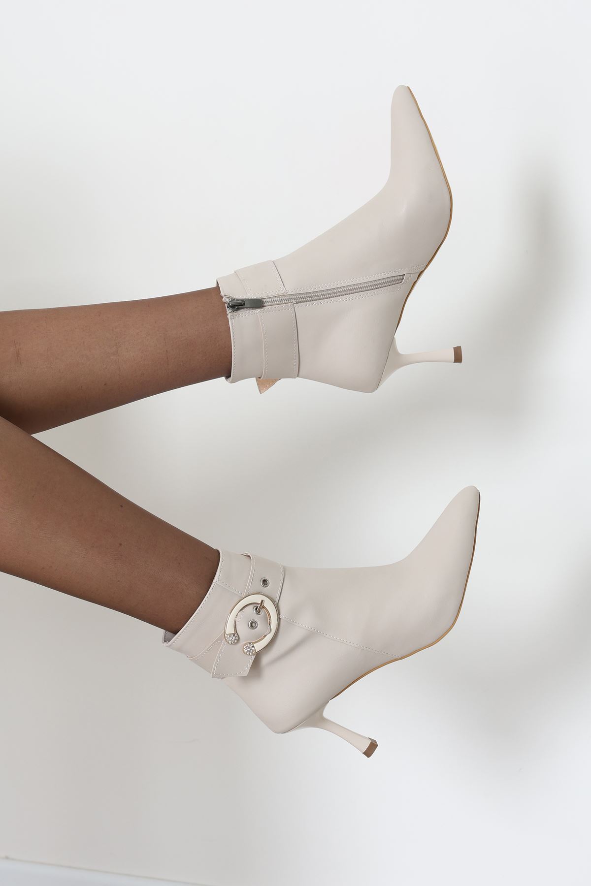 7 Cm Topuklu Bot Krem - 32627.264.