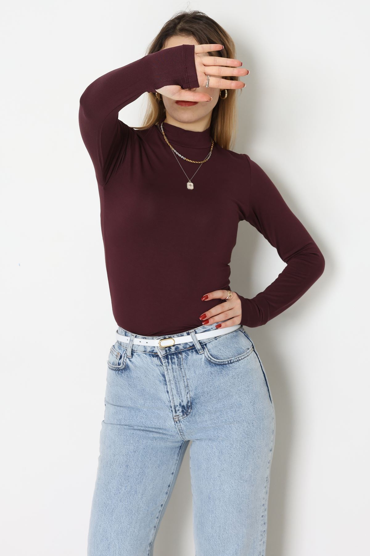 Parmak Geçmeli Bluz Mürdüm - 21756.200.