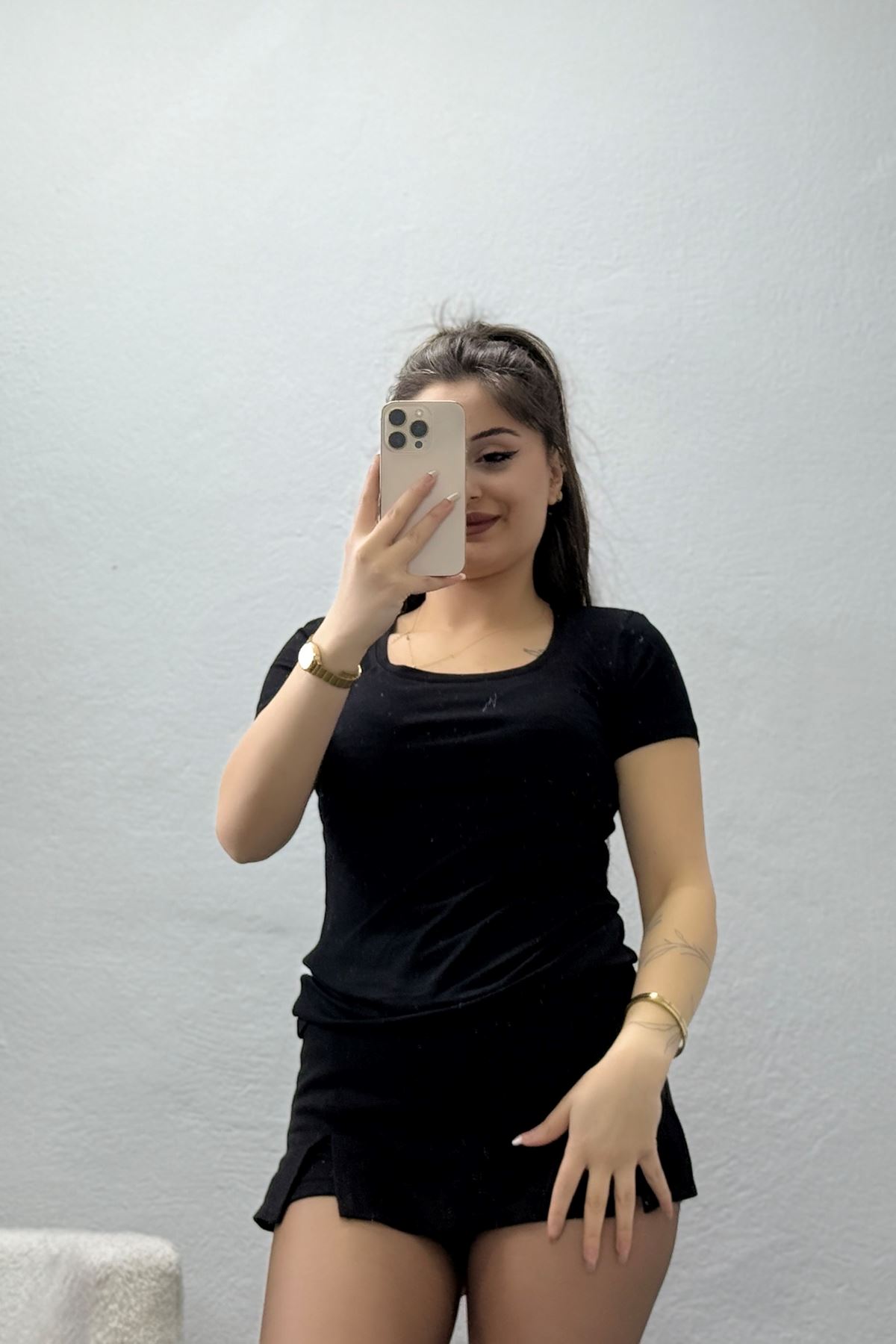 Viskon Yuvarlak Yaka Kısa Kol Body Siyah - 70883.2127.