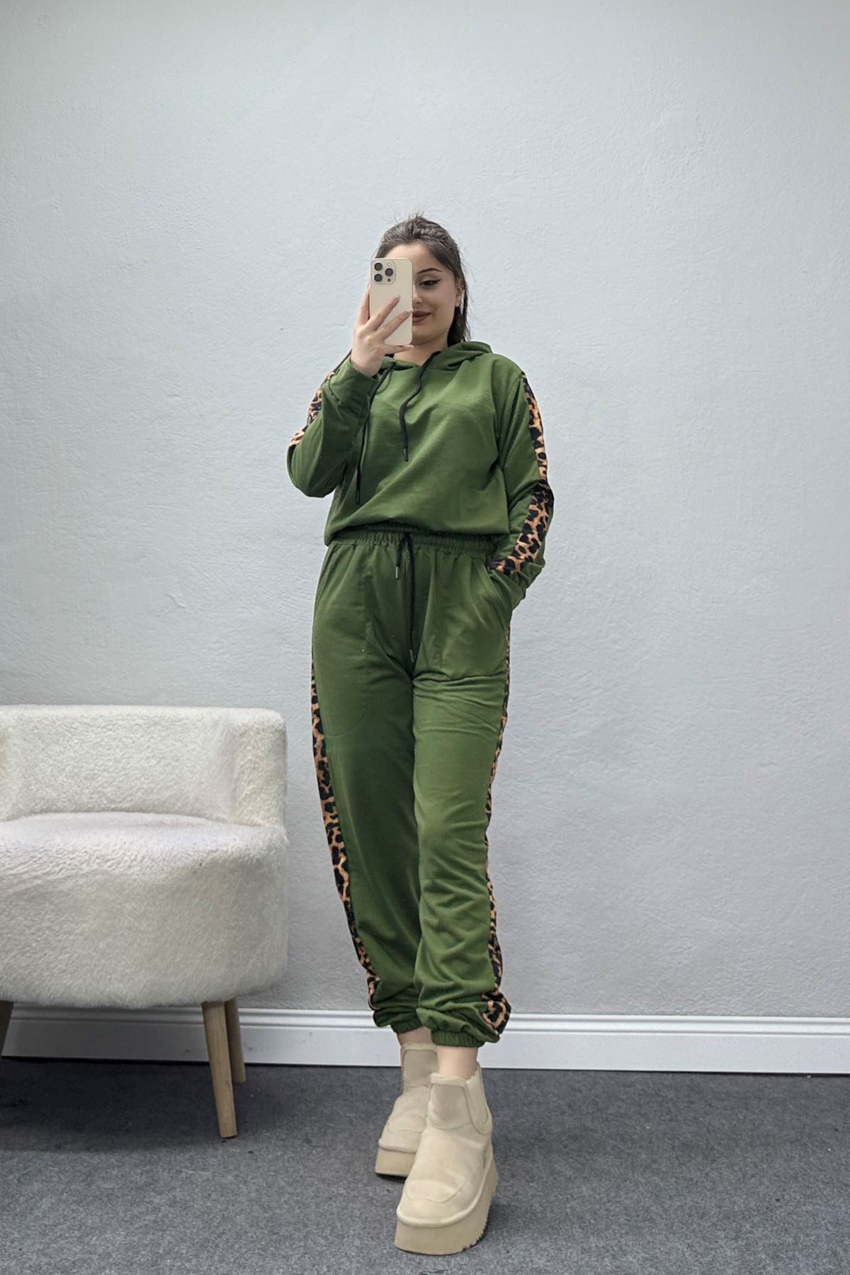 Leopar Garnili Eşofman Takım Haki - 20112.1857.