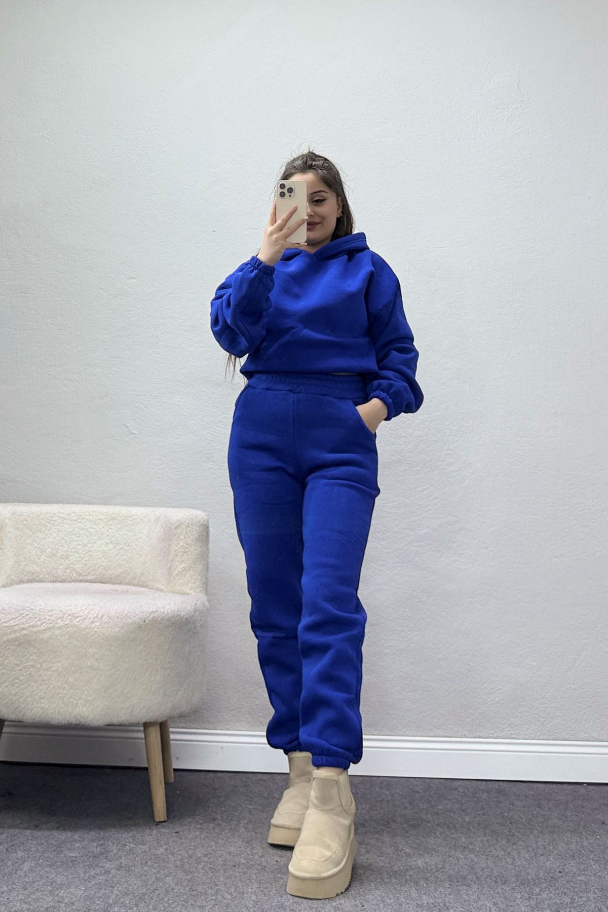 3 İplik Şardonlu Eşofman Takımı Saks - 52049.1878.