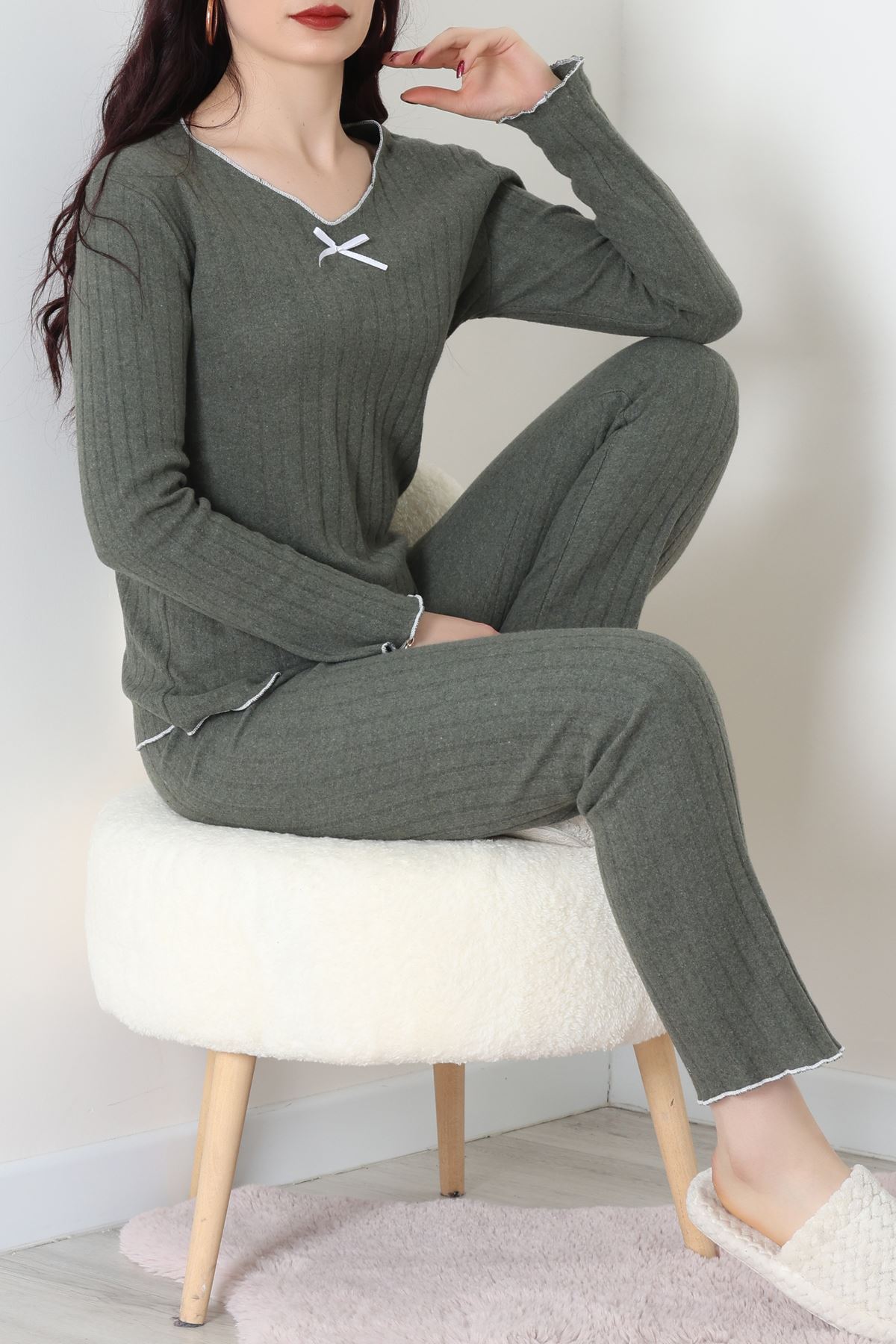 Fitilli İnterlok Pijama Takımı Koyuhaki - 70796.1048.