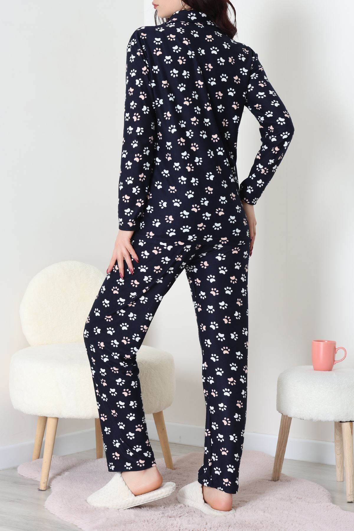 Süet Düğmeli Pijama Takımı Lacibeyaz - 55014.1048.
