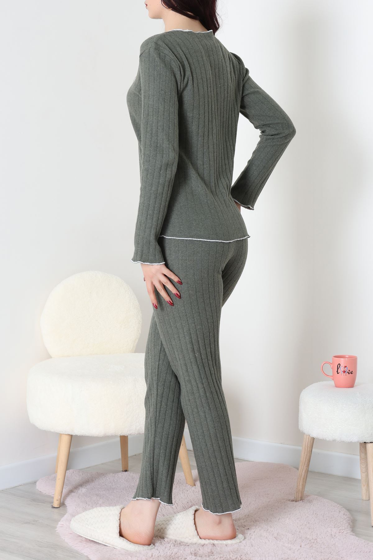 Fitilli İnterlok Pijama Takımı Koyuhaki - 70796.1048.