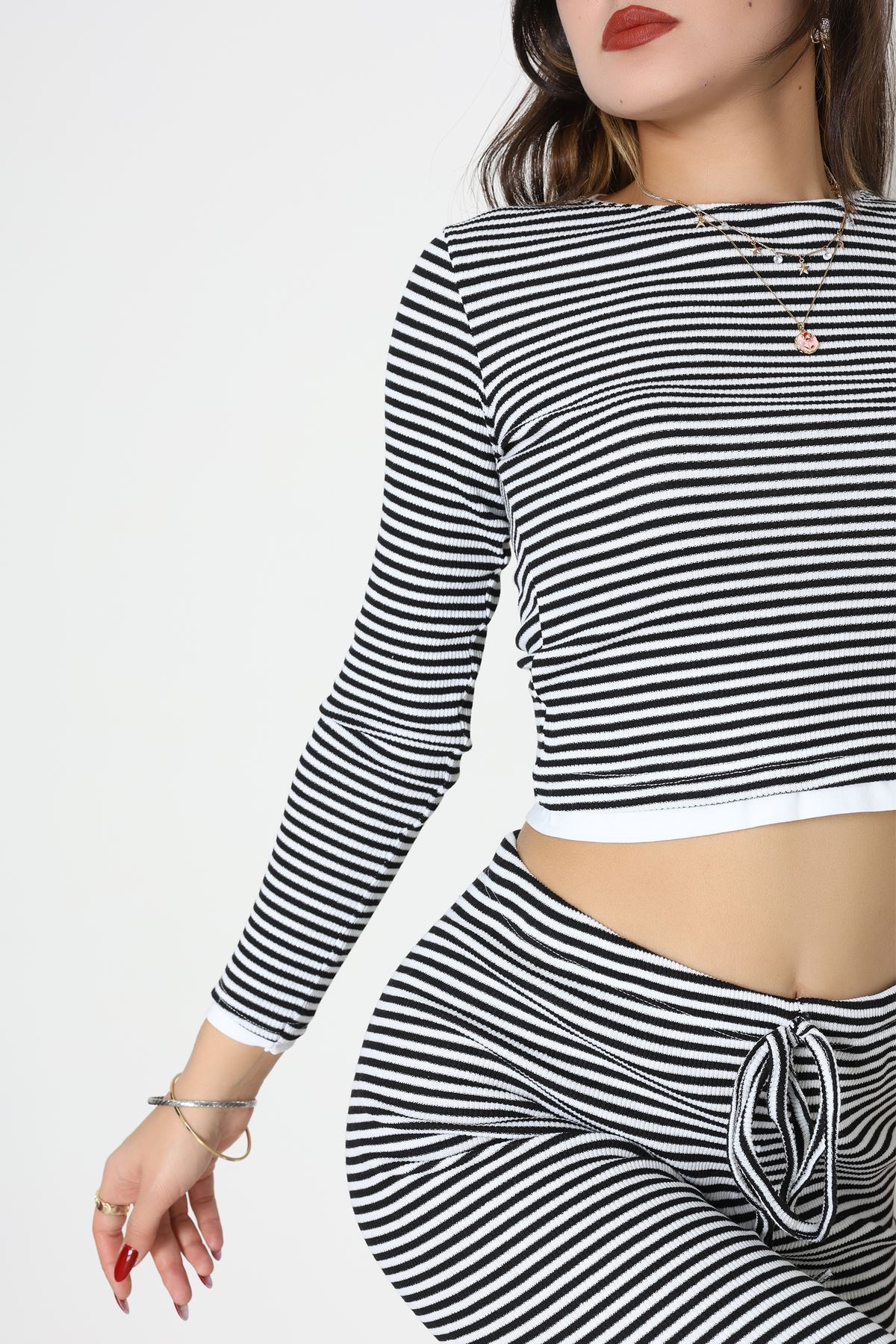 Çizgili Kaşkorse İkili Takım Siyahbeyaz - 55033.1567.