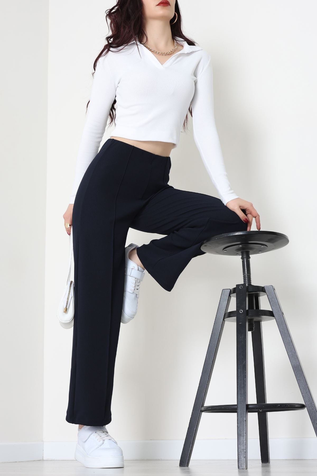 Zra Krep Lastikli Çımalı Pantolon Lacivert - 51251.1837.