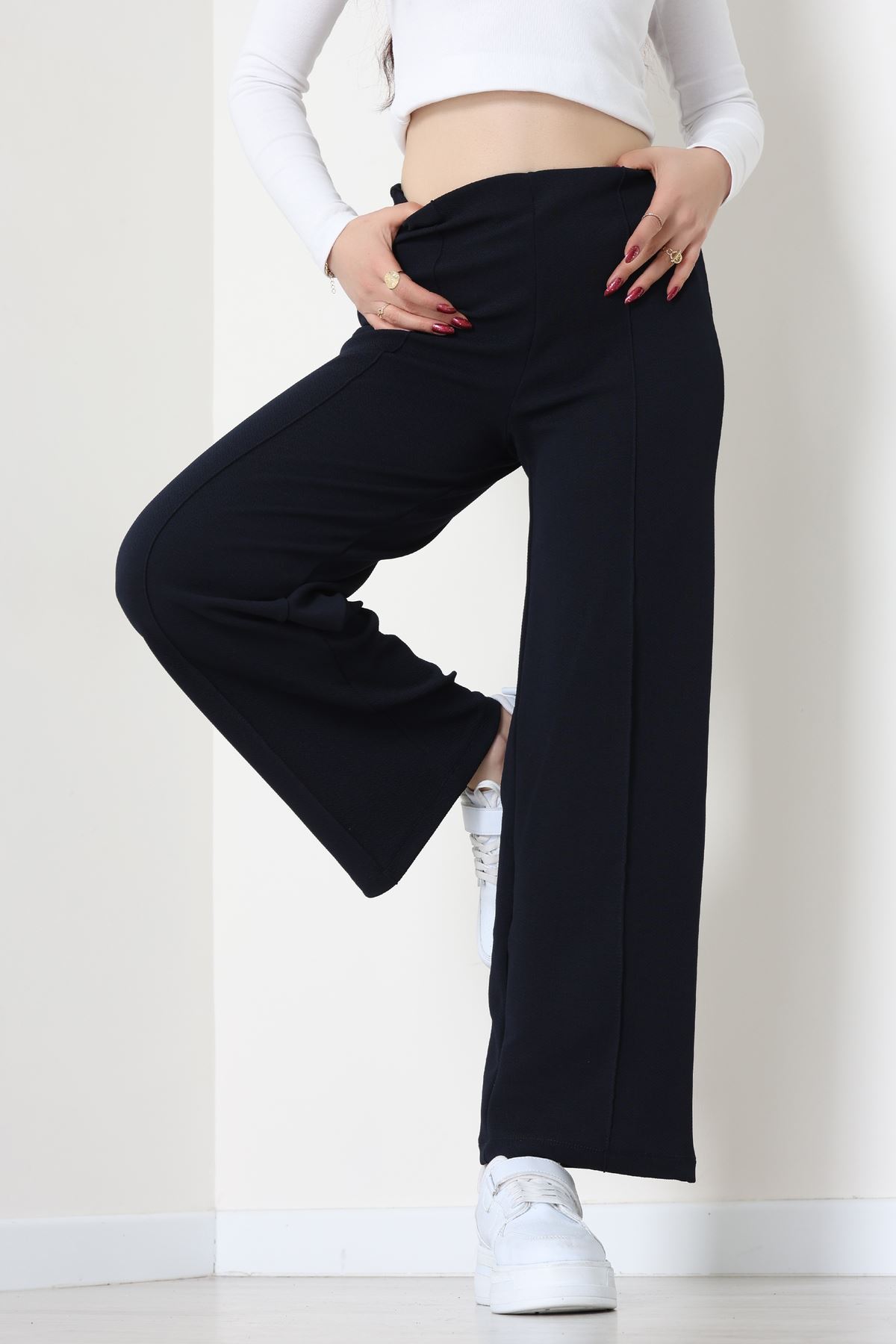 Zra Krep Lastikli Çımalı Pantolon Lacivert - 51251.1837.