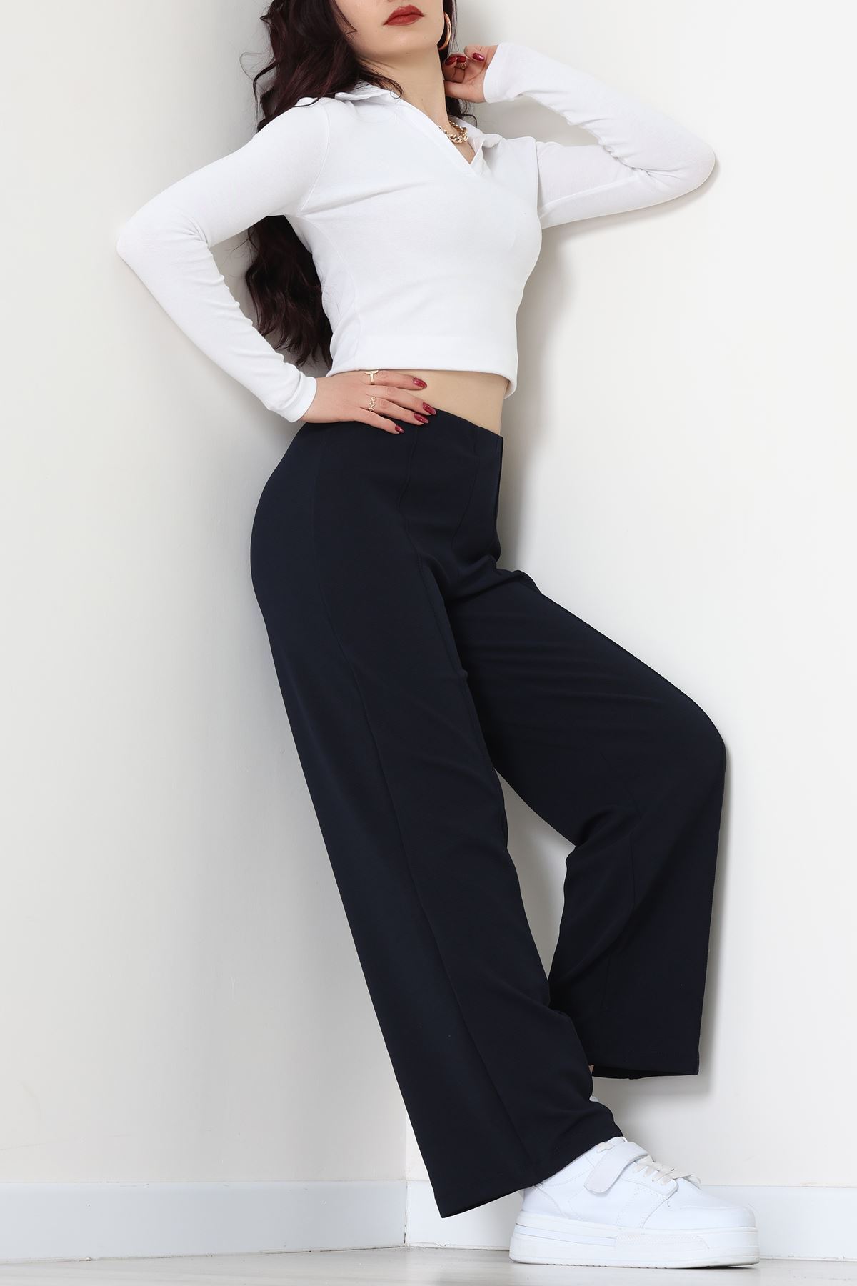 Zra Krep Lastikli Çımalı Pantolon Lacivert - 51251.1837.