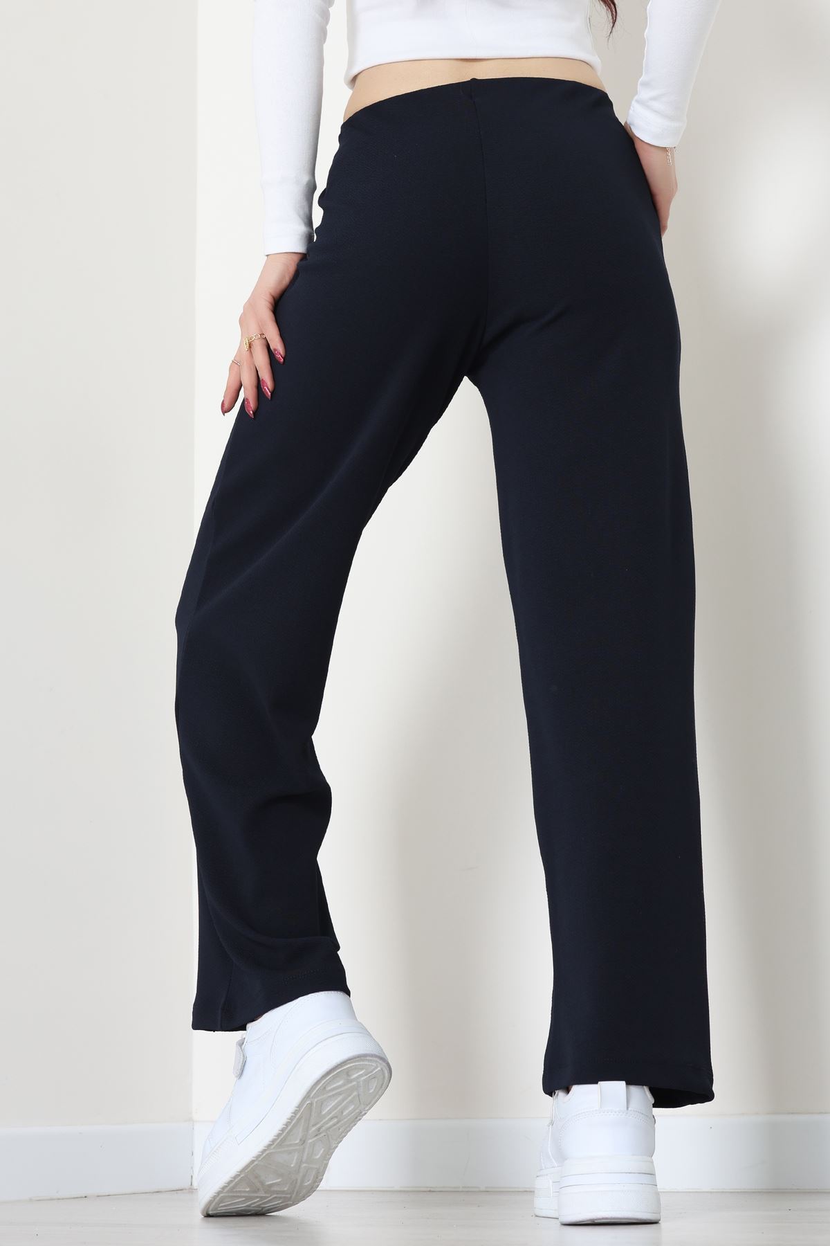 Zra Krep Lastikli Çımalı Pantolon Lacivert - 51251.1837.