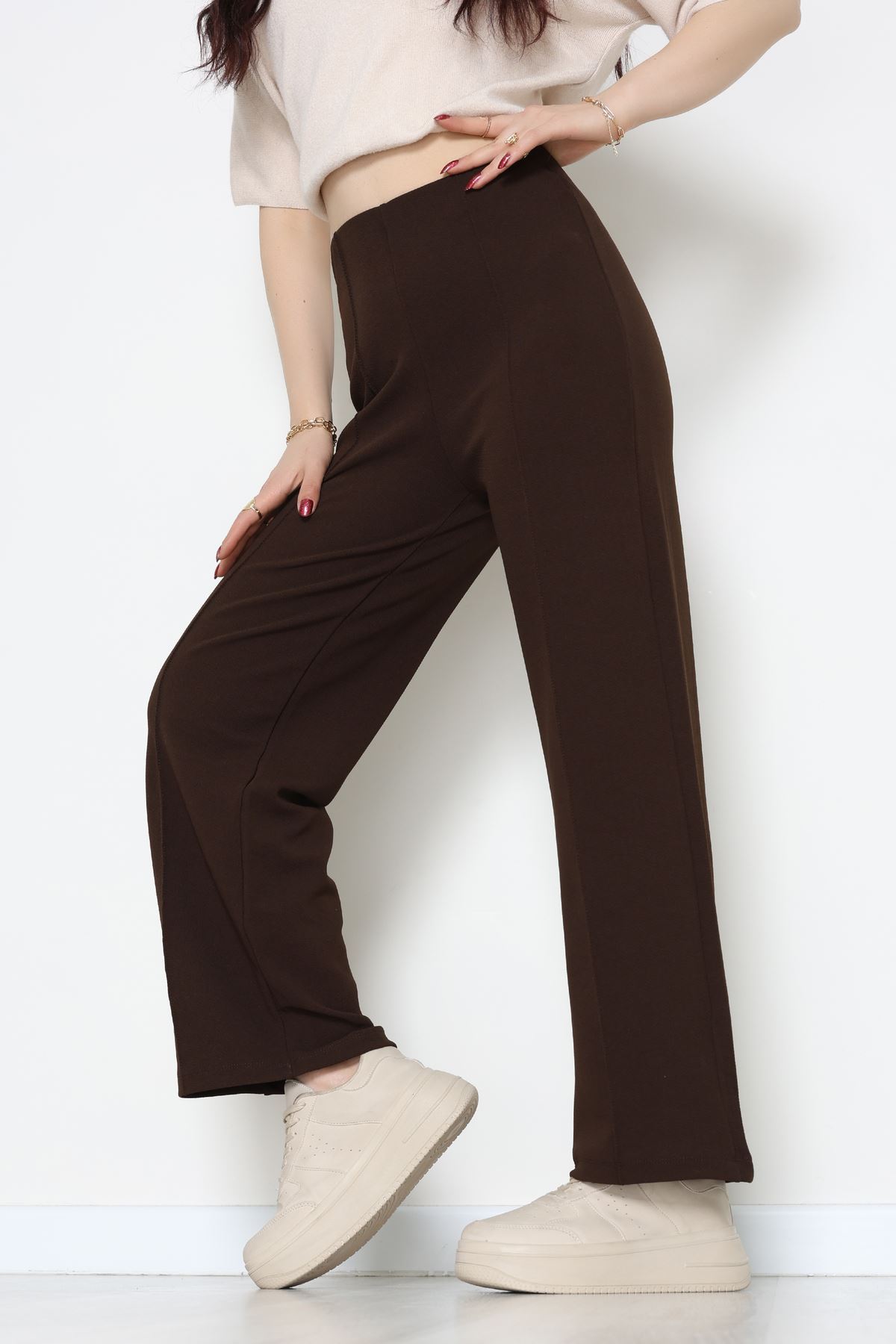 Zra Krep Lastikli Çımalı Pantolon Acıkahve - 51251.1837.