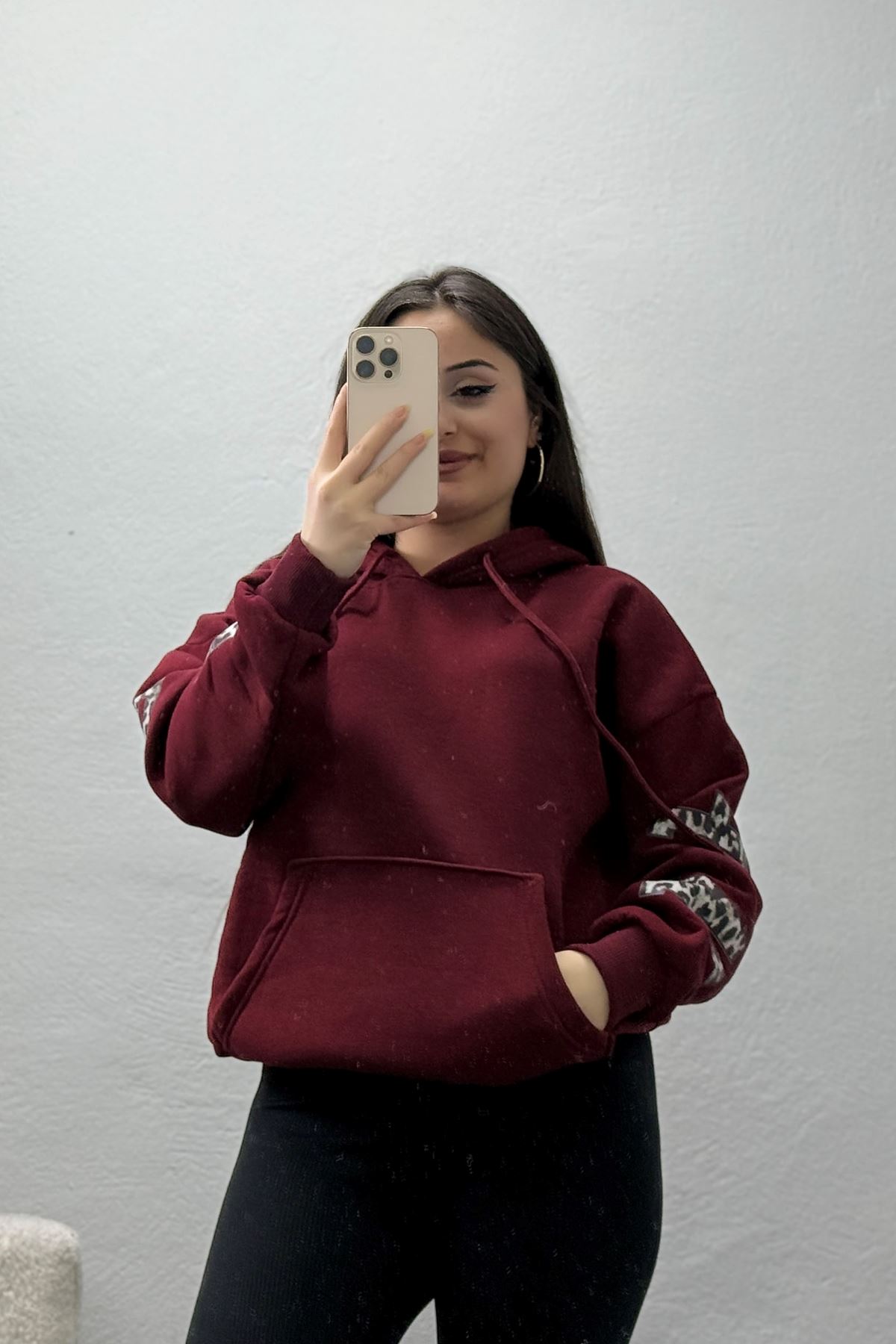 3 İplik Kanguru Cepli Kapşonlu Sweat Bordo - 42249.1878.