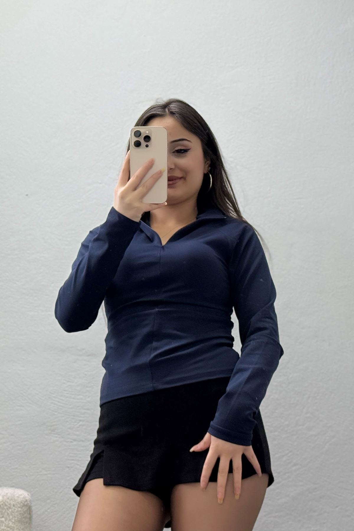 Modal Kumaş Fermuarlı Bluz Lacivert - 71792.444.