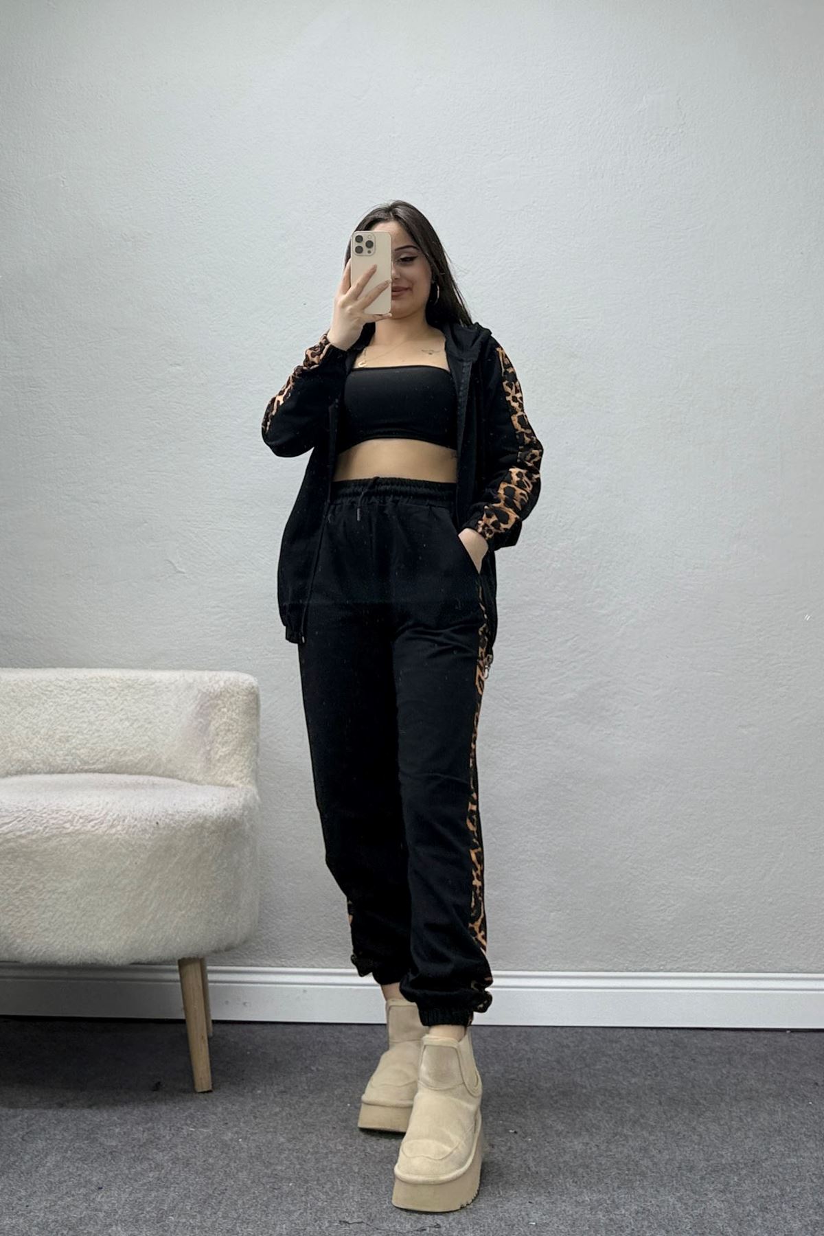 Garnili Fermuarlı 2 İplik Eşofman Takımı Siyah - 50789.1857.