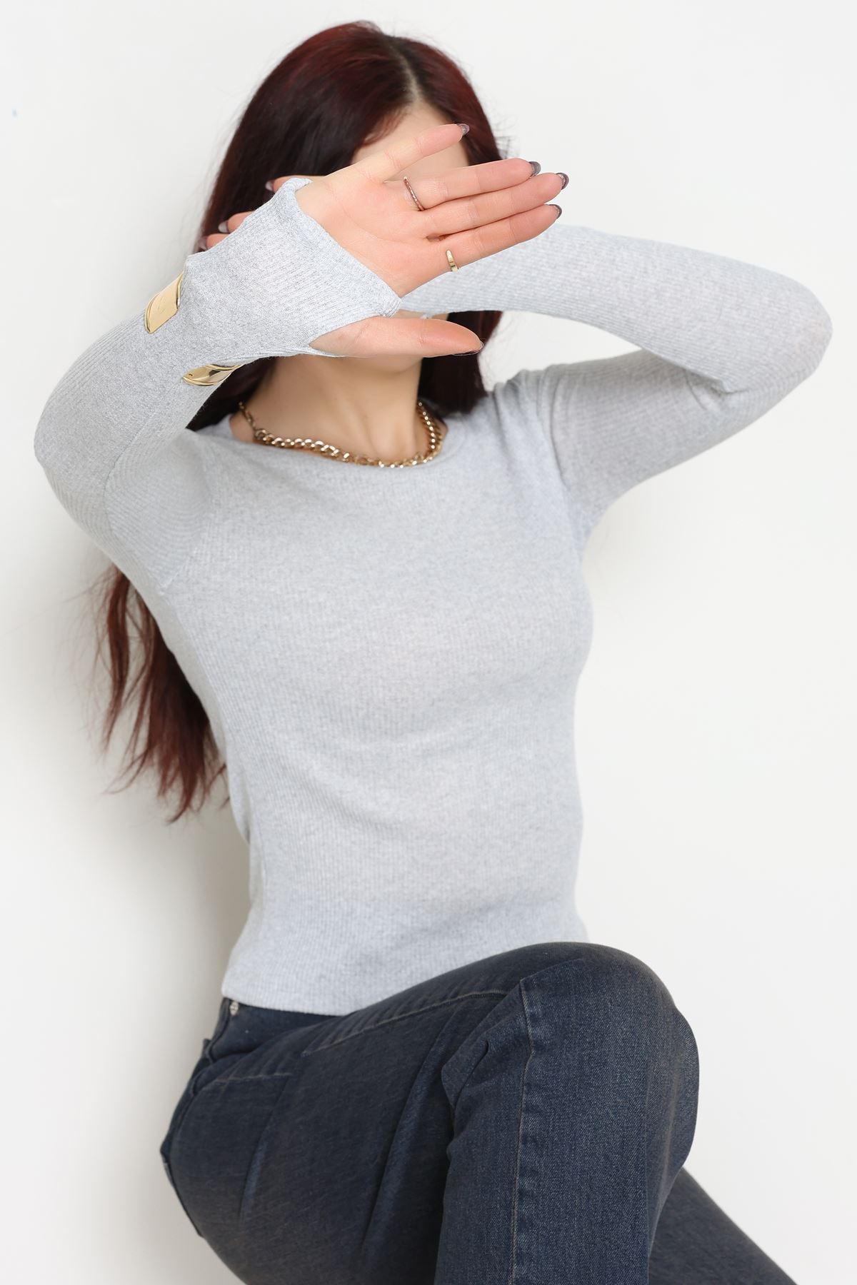 Kaşkorse Parmak Geçmeli Body Gri - 55031.1567.