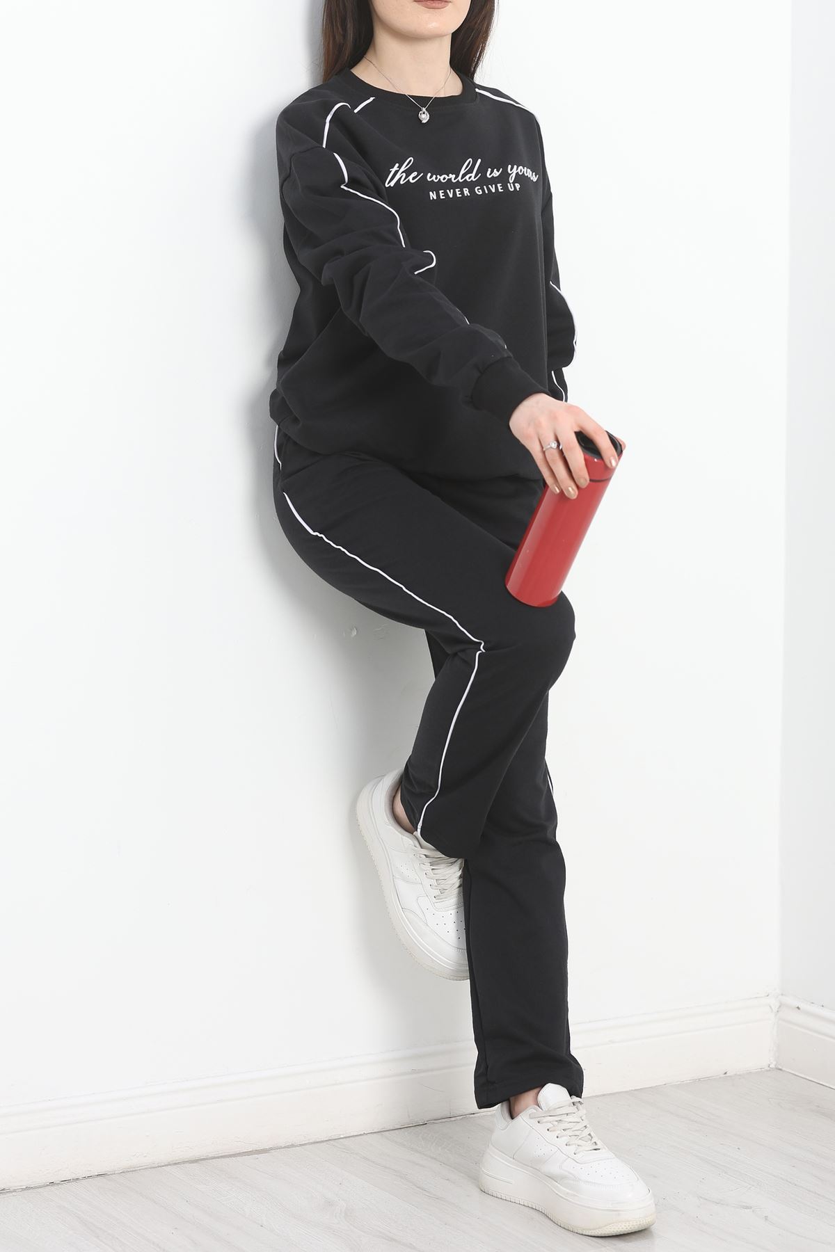 Baskılı Biyeli Eşofman Takımı Siyahbeyaz - 20075.1857.