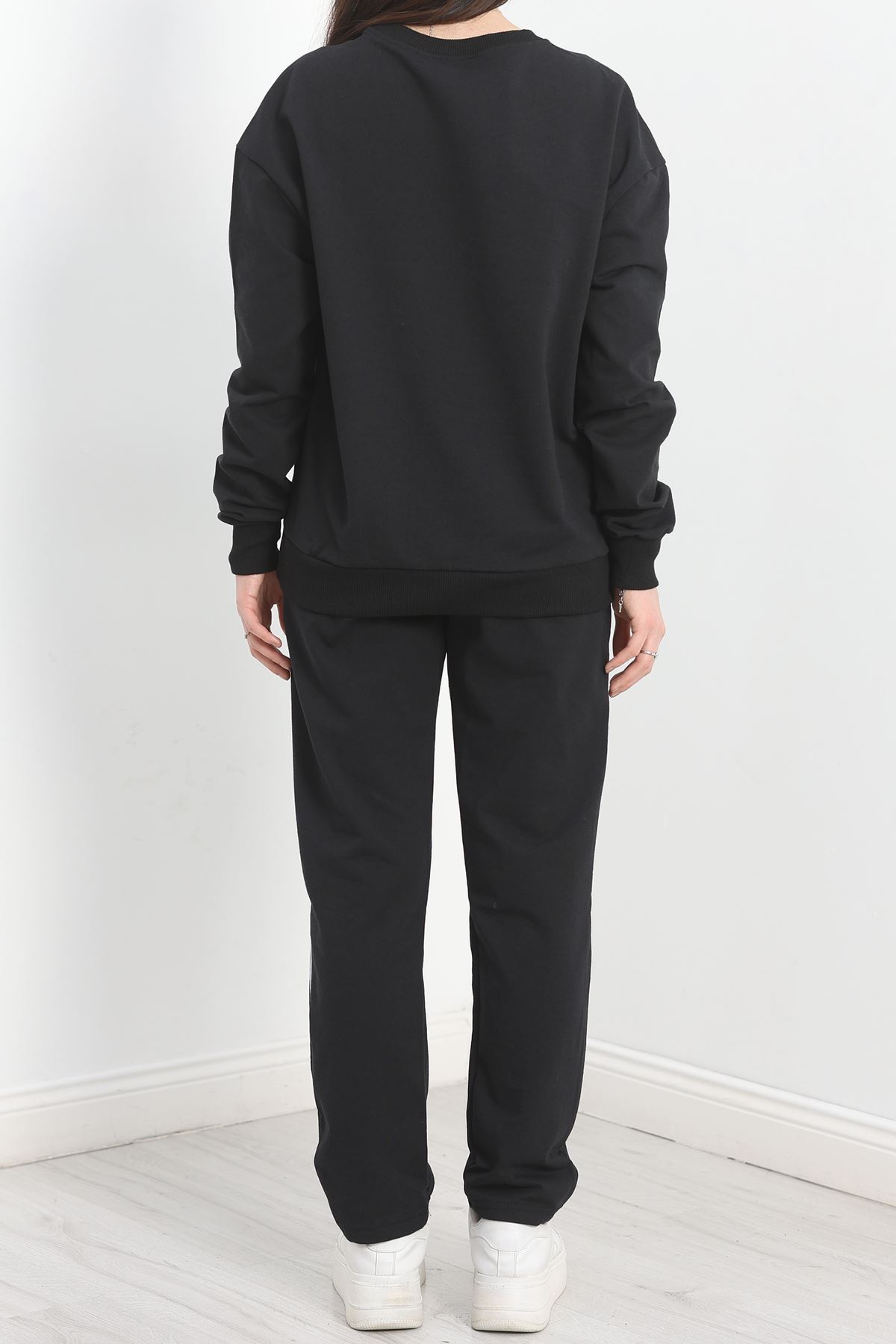 Baskılı Biyeli Eşofman Takımı Siyahbeyaz - 20075.1857.