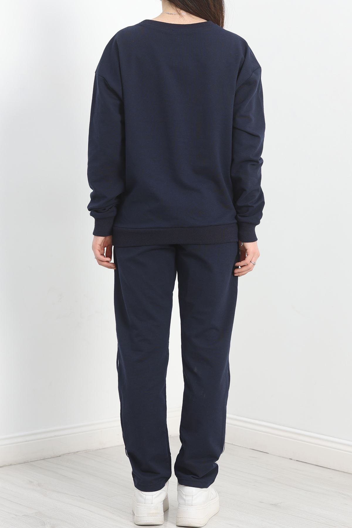 Baskılı Biyeli Eşofman Takımı Lacivertbeyaz - 20075.1857.