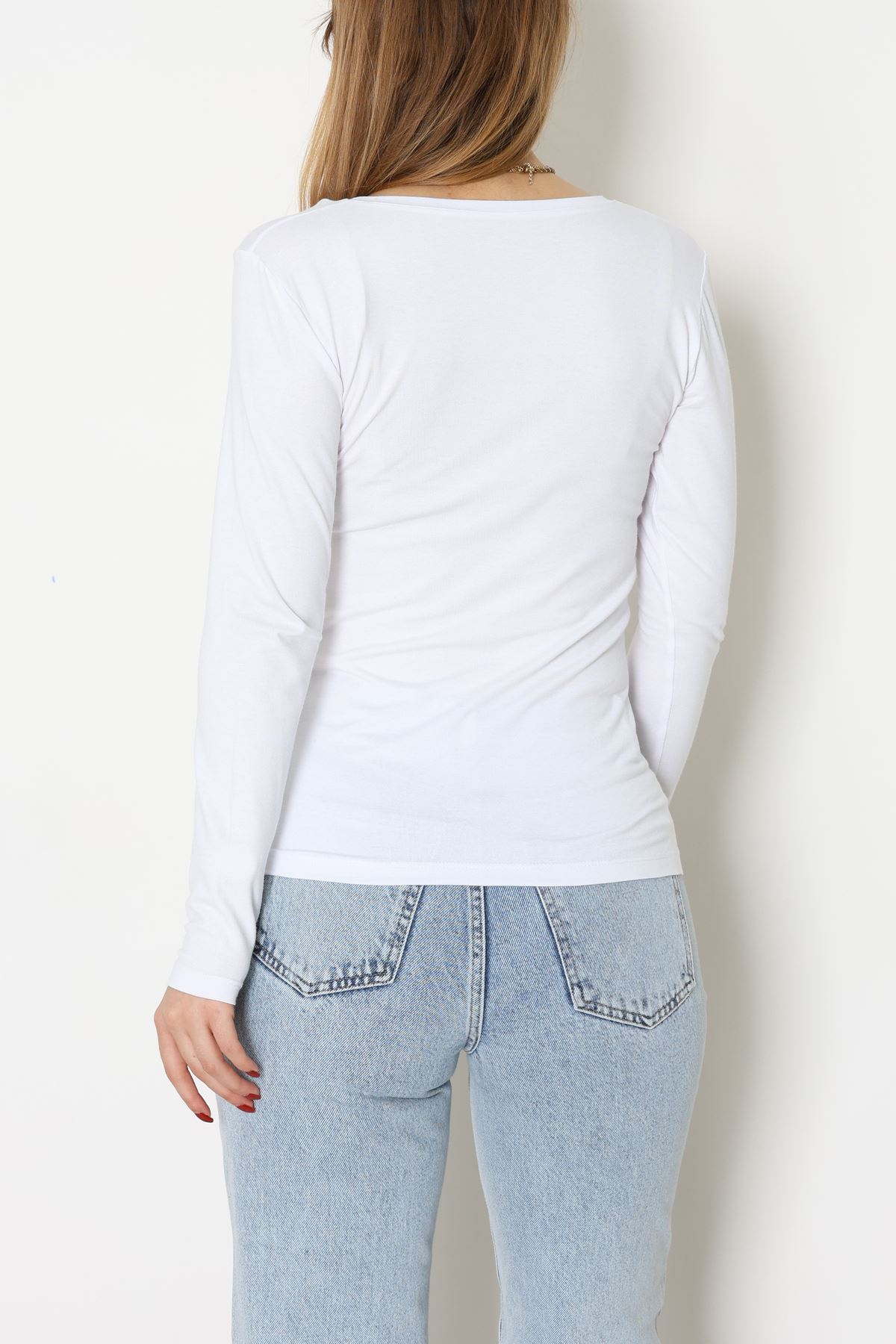 Viskon V Yaka Uzun Kollu Body Beyaz - 4000.2127.