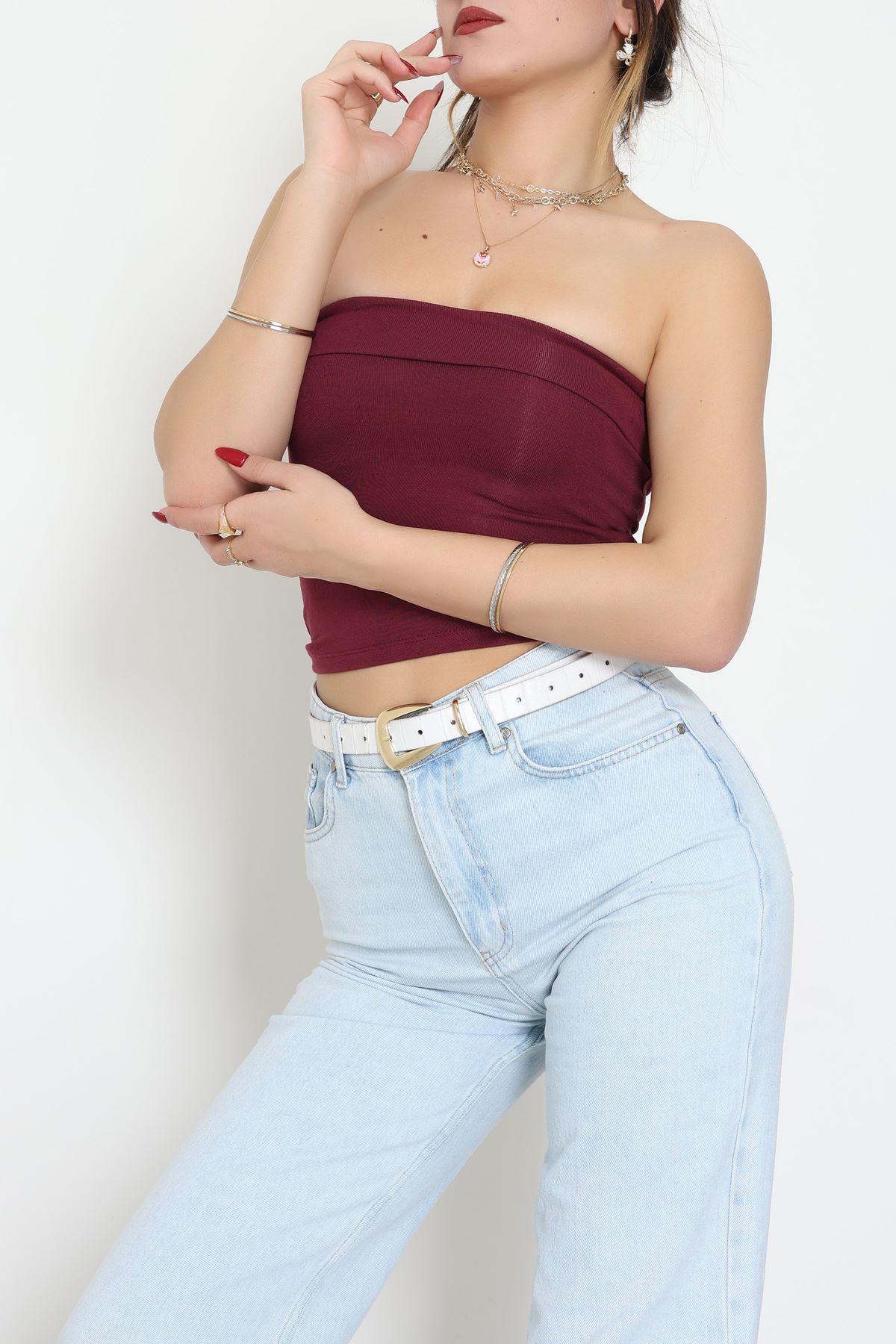 Likralı Straplez Ribana Atlet Bordo - 21922.200.