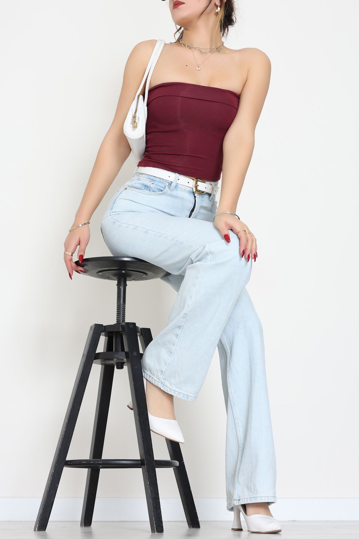 Likralı Straplez Ribana Atlet Bordo - 21922.200.