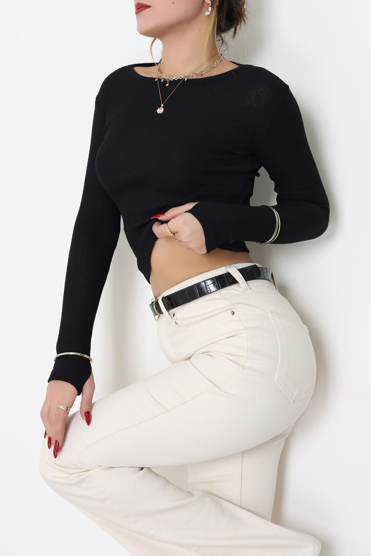 Kaşkorse Parmak Geçmeli Body Siyah - 55031.1567.