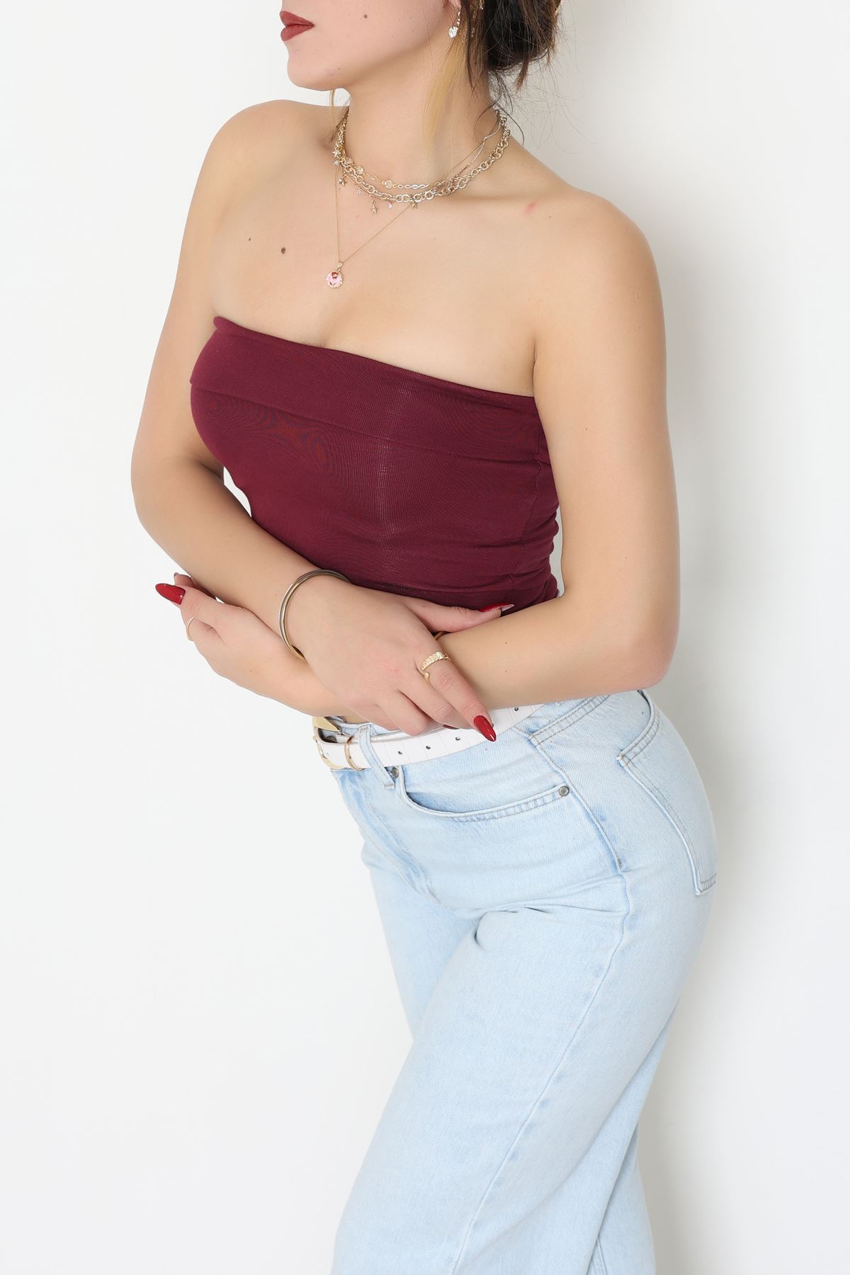 Likralı Straplez Ribana Atlet Bordo - 21922.200.