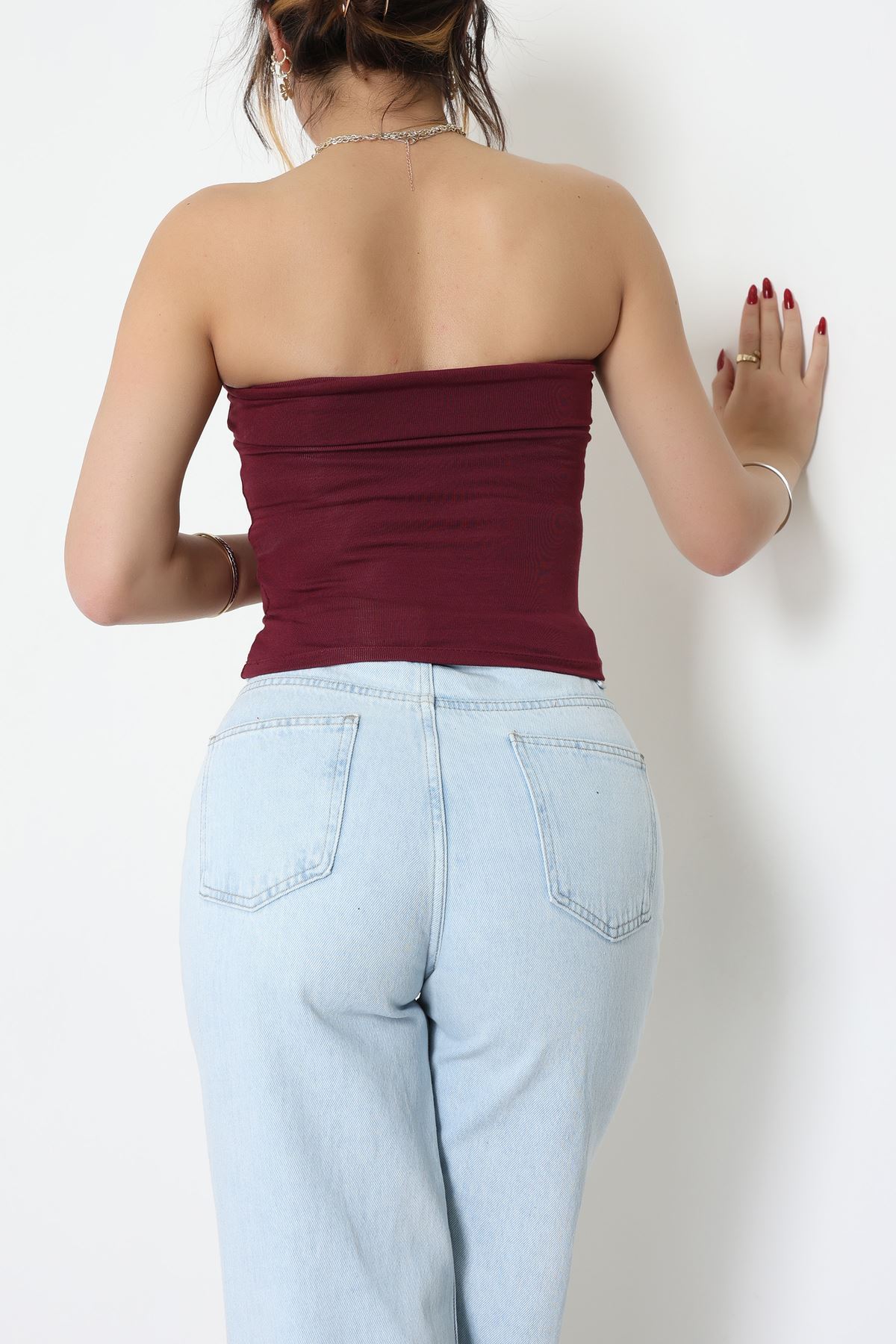 Likralı Straplez Ribana Atlet Bordo - 21922.200.