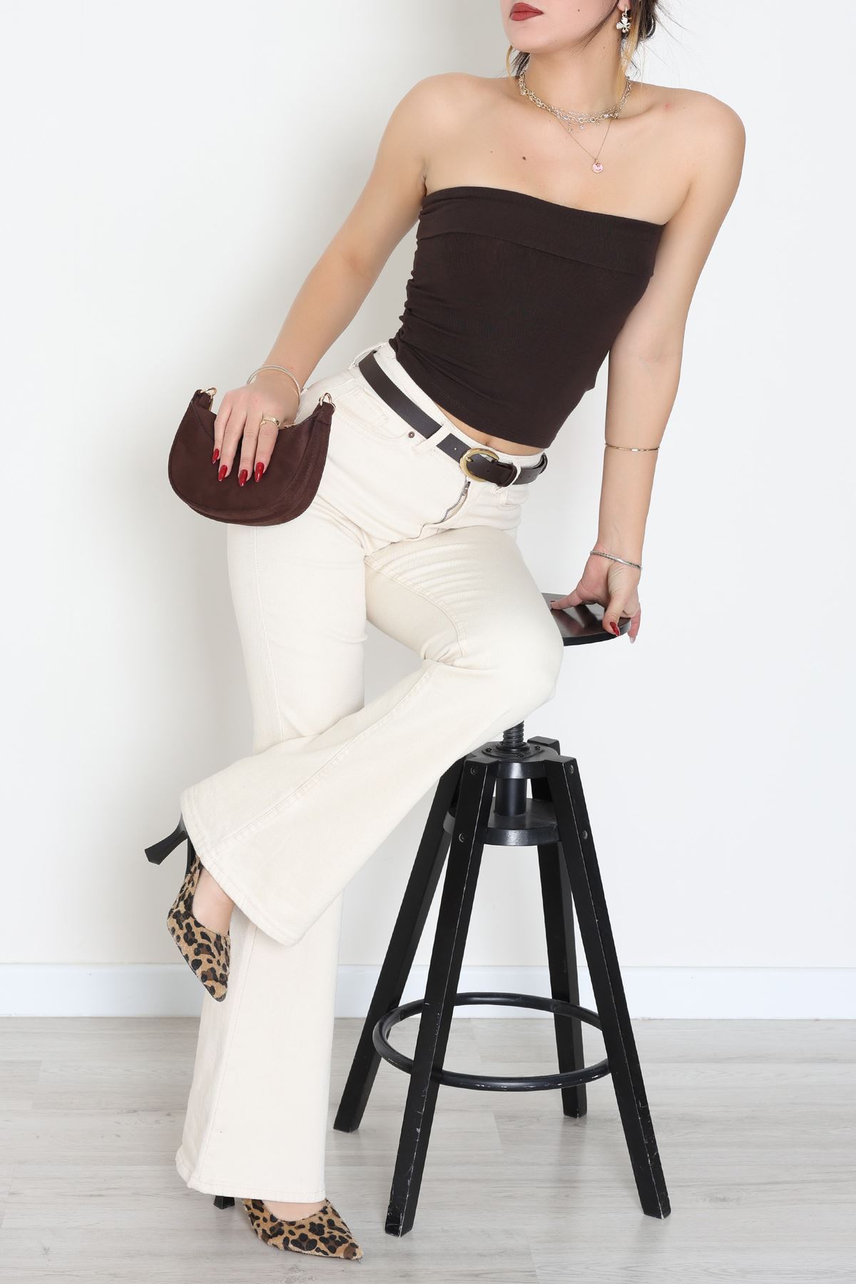 Likralı Straplez Ribana Atlet Kahve - 21922.200.