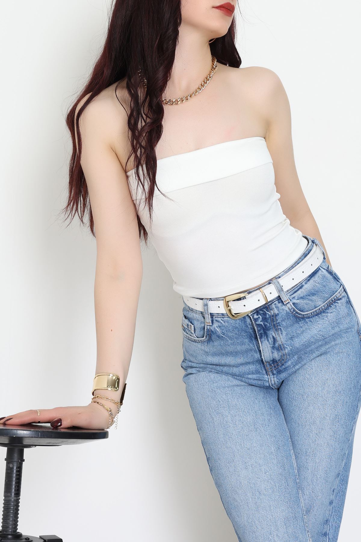 Likralı Straplez Ribana Atlet Ekru - 21922.200.