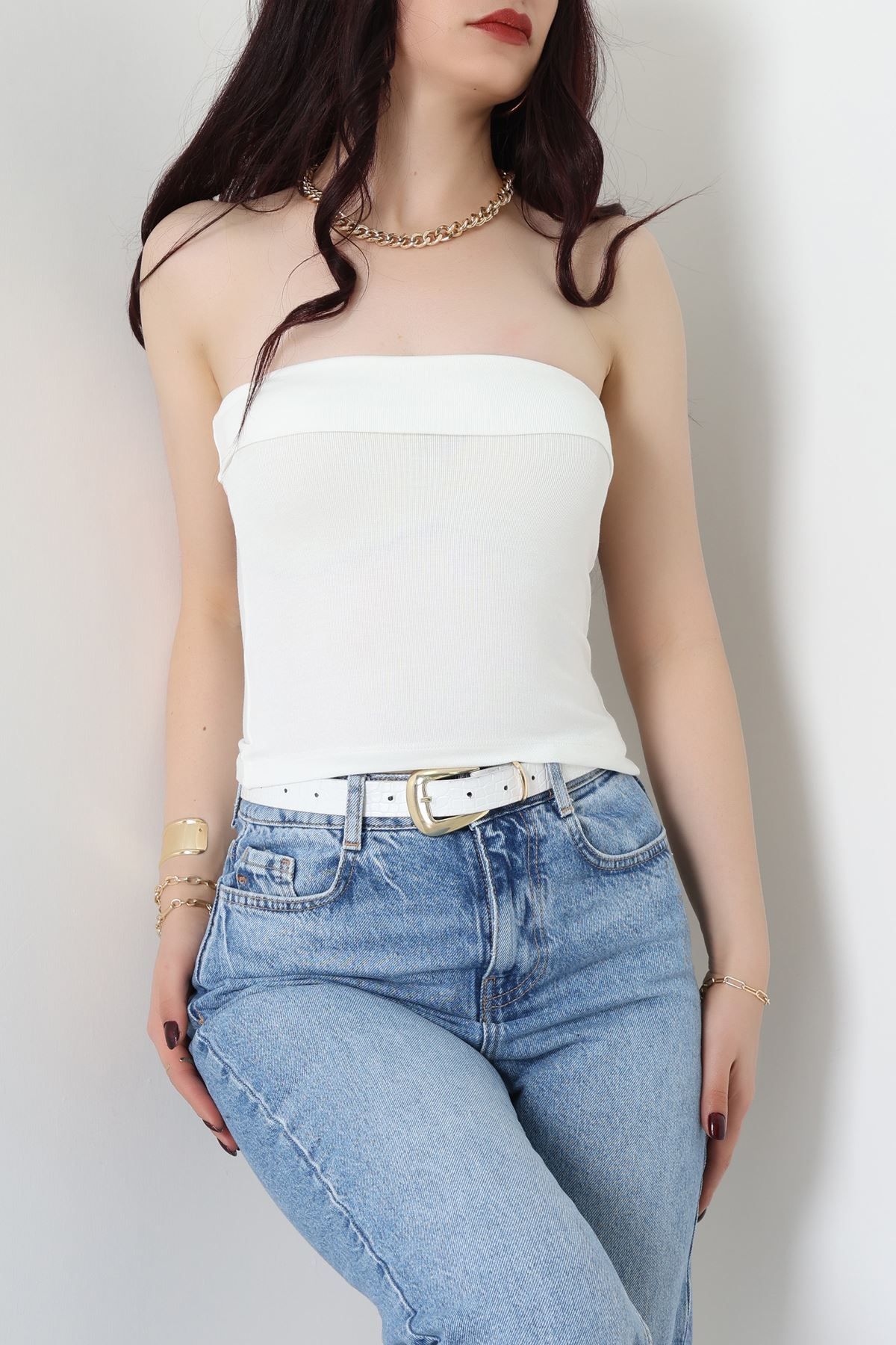 Likralı Straplez Ribana Atlet Ekru - 21922.200.