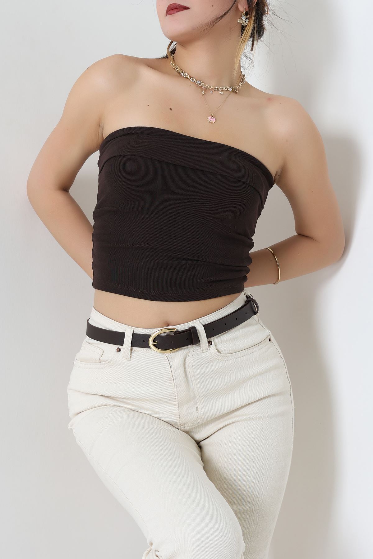 Likralı Straplez Ribana Atlet Kahve - 21922.200.