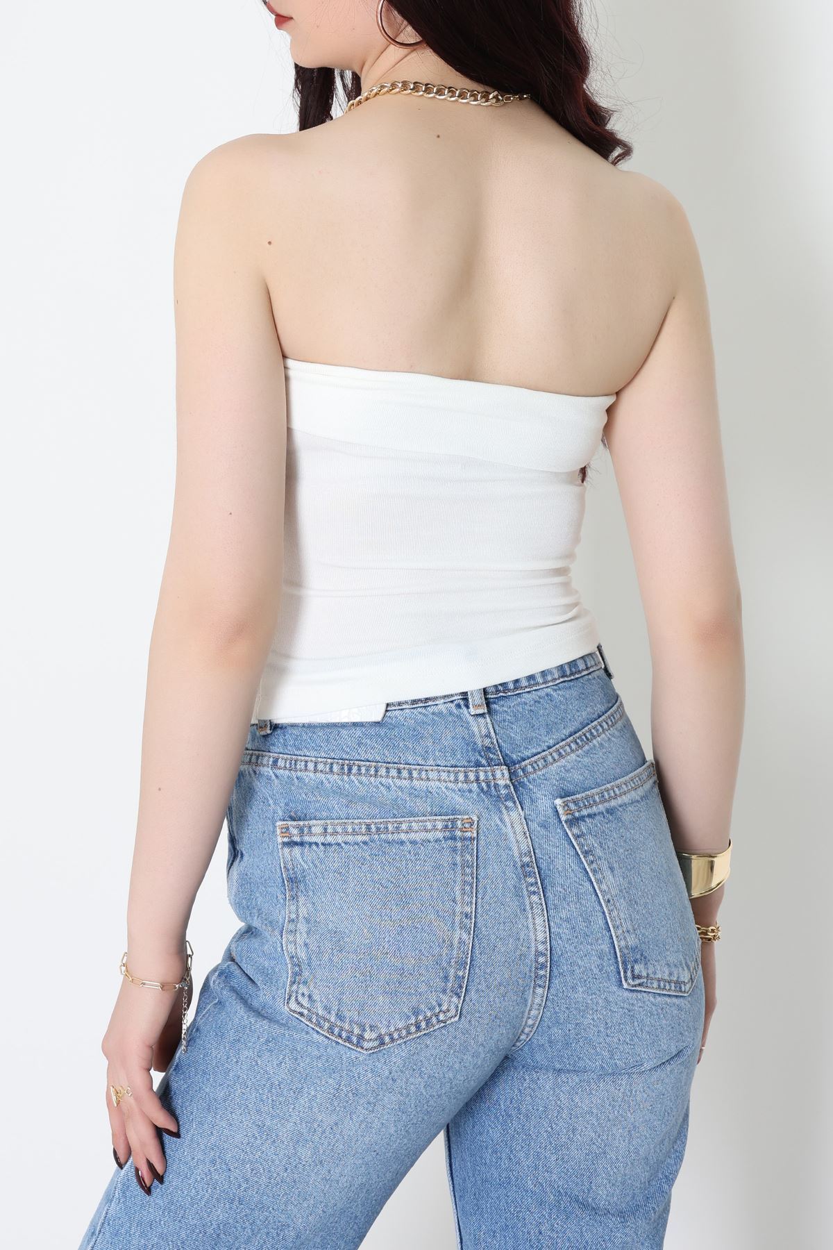 Likralı Straplez Ribana Atlet Ekru - 21922.200.