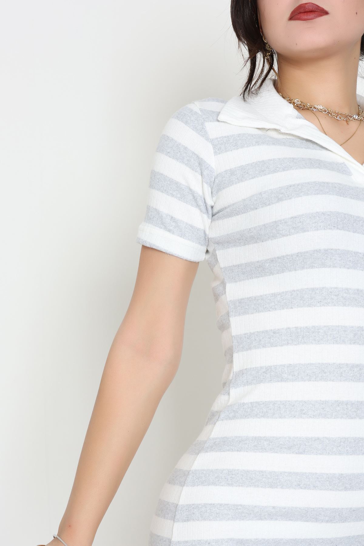 Polo Yaka İnterlok Elbise Elbise Gribeyaz - 70836.1567.